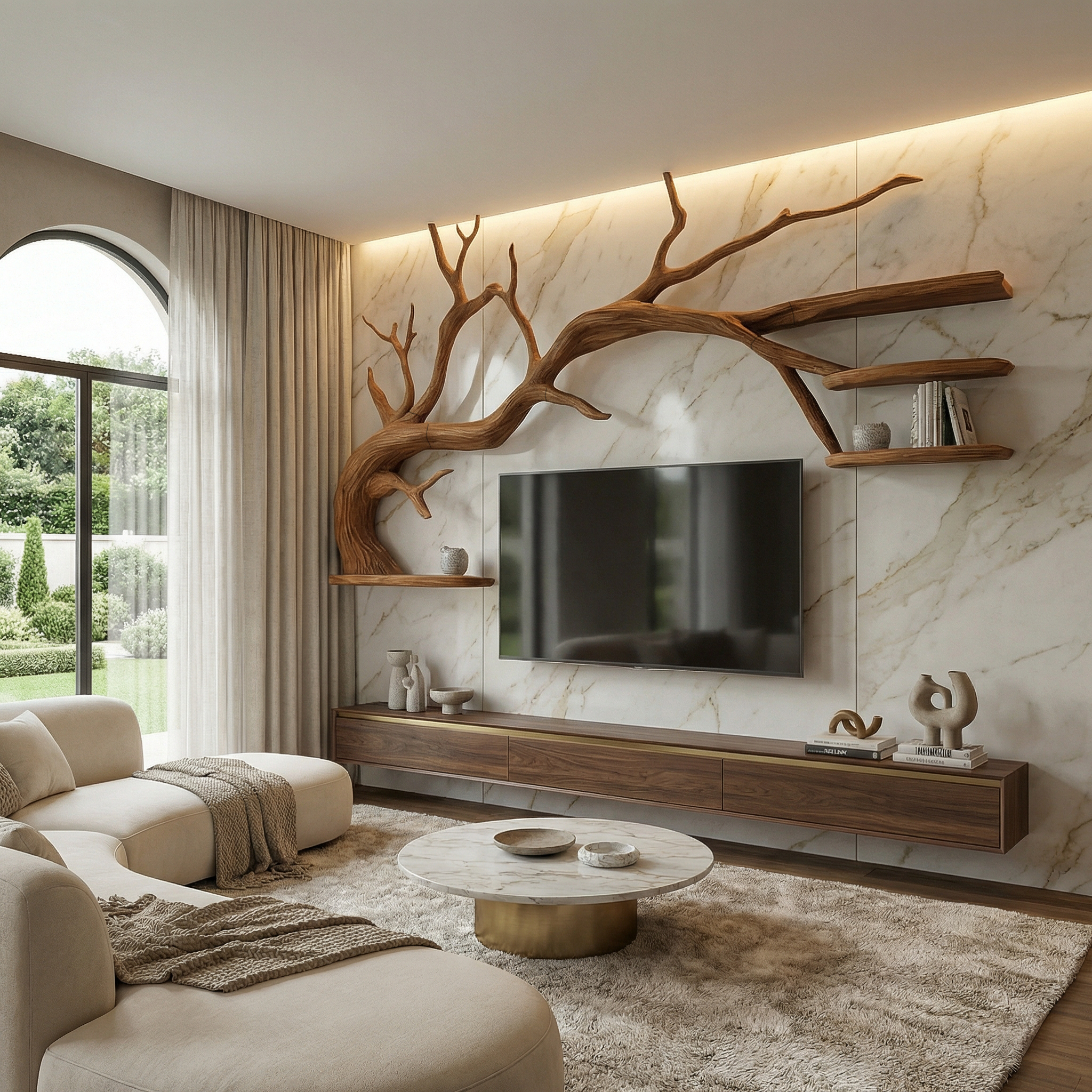 Modern Sculptural Tree TV Wall System For Living Room And Media Area SINLSATB703