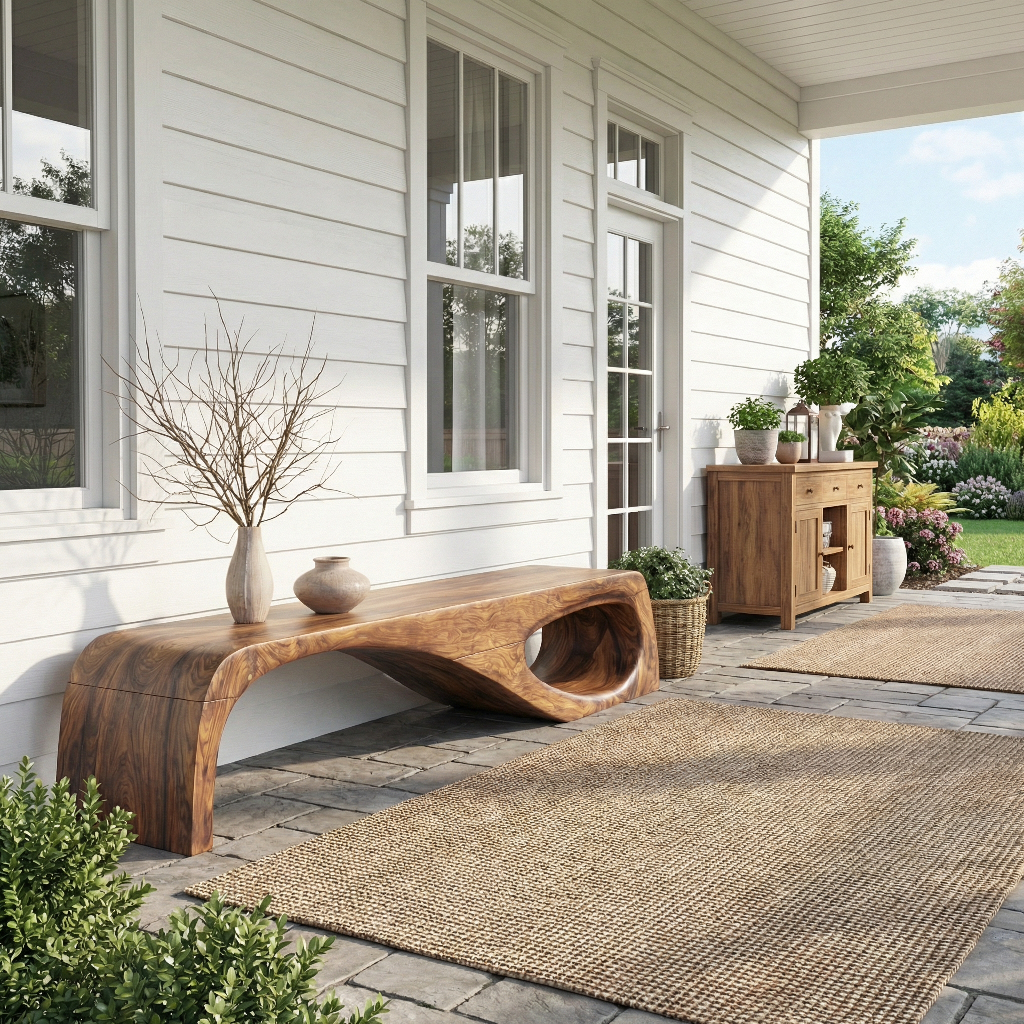 Modern Organic Garden Bench For Patio And Backyard Space SINLSARS087