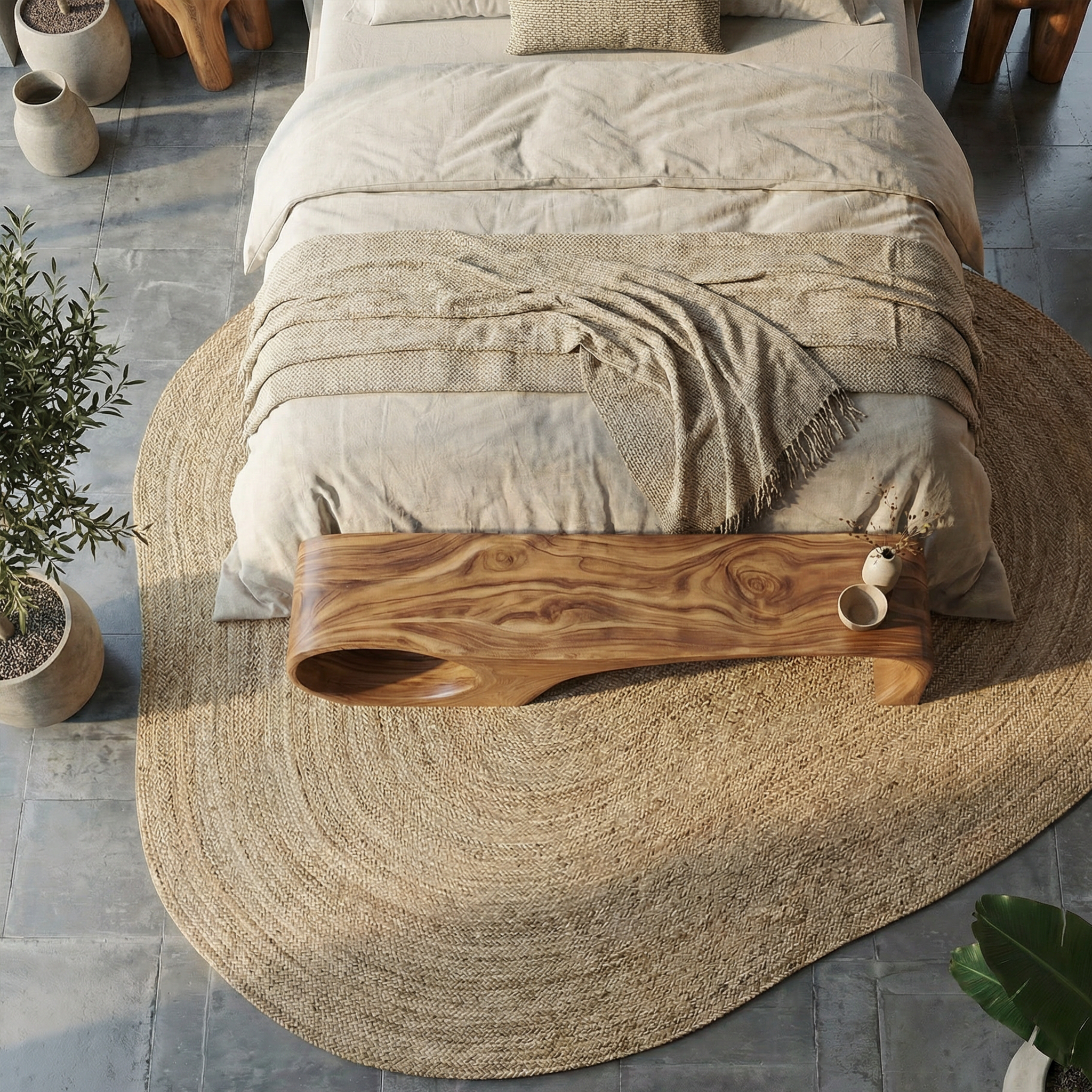 Modern Sculptural End Of Bed Bench For Bedroom And Interior Decor SINLSARS086