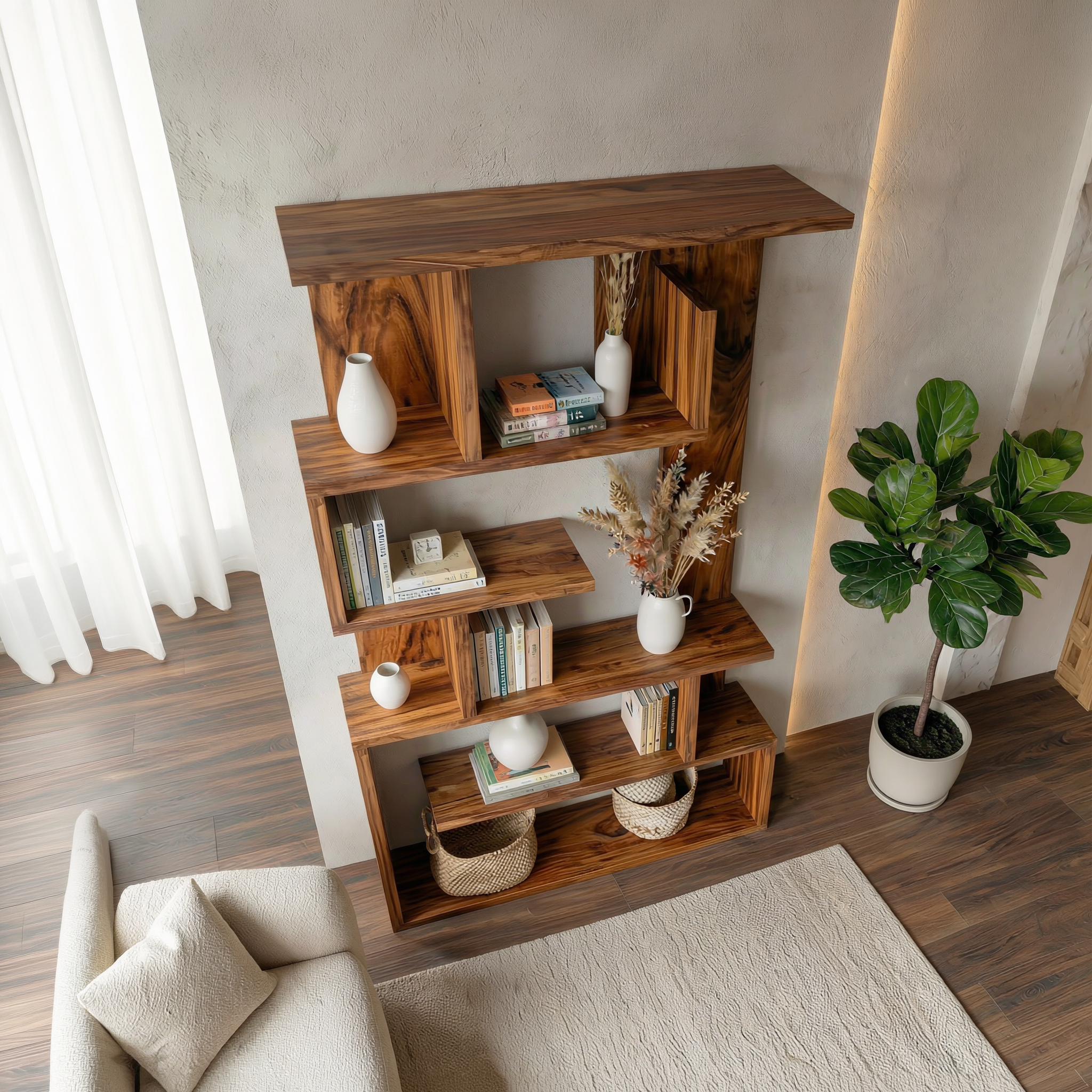 Mid Century Contemporary Bookshelf For Living Room And Interior Decor SINLSASC487