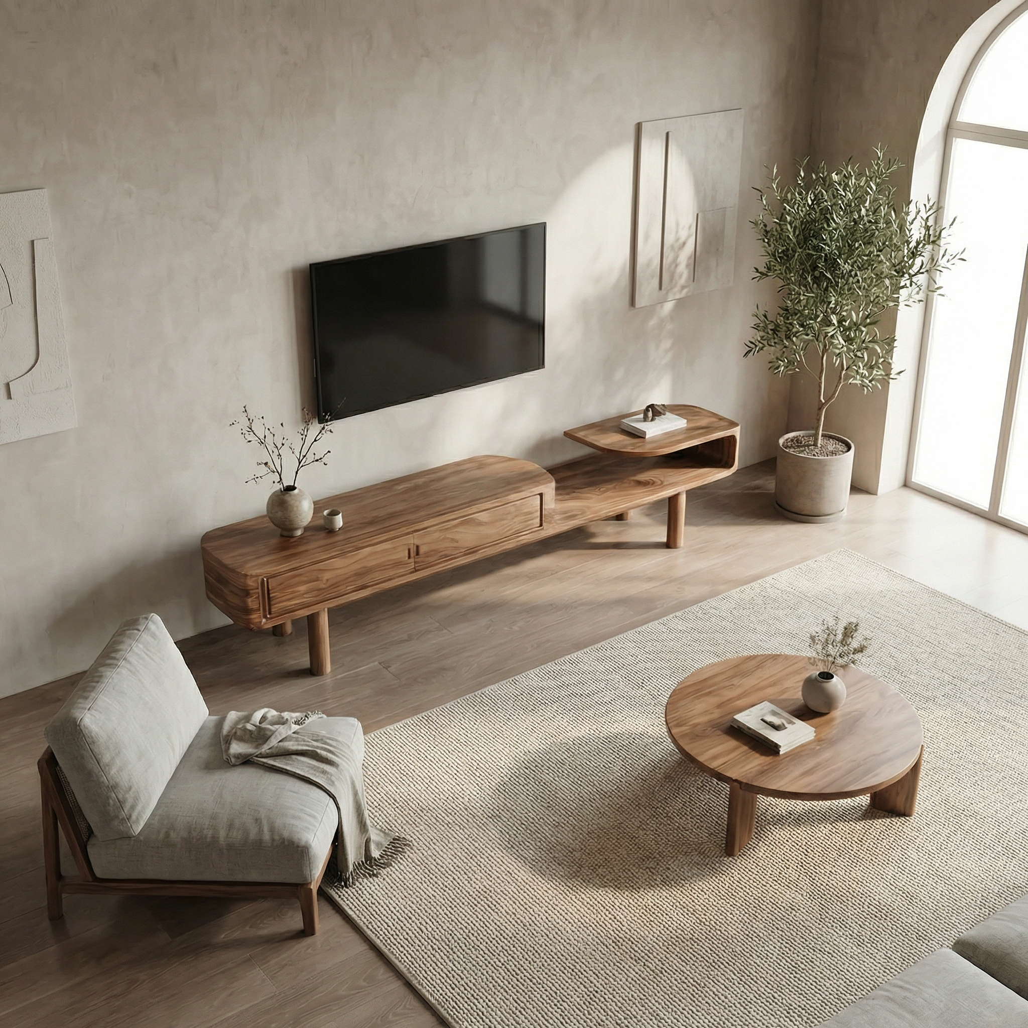 Modern Sculptural TV Console For Living Room And Media Wall SINLSASC502