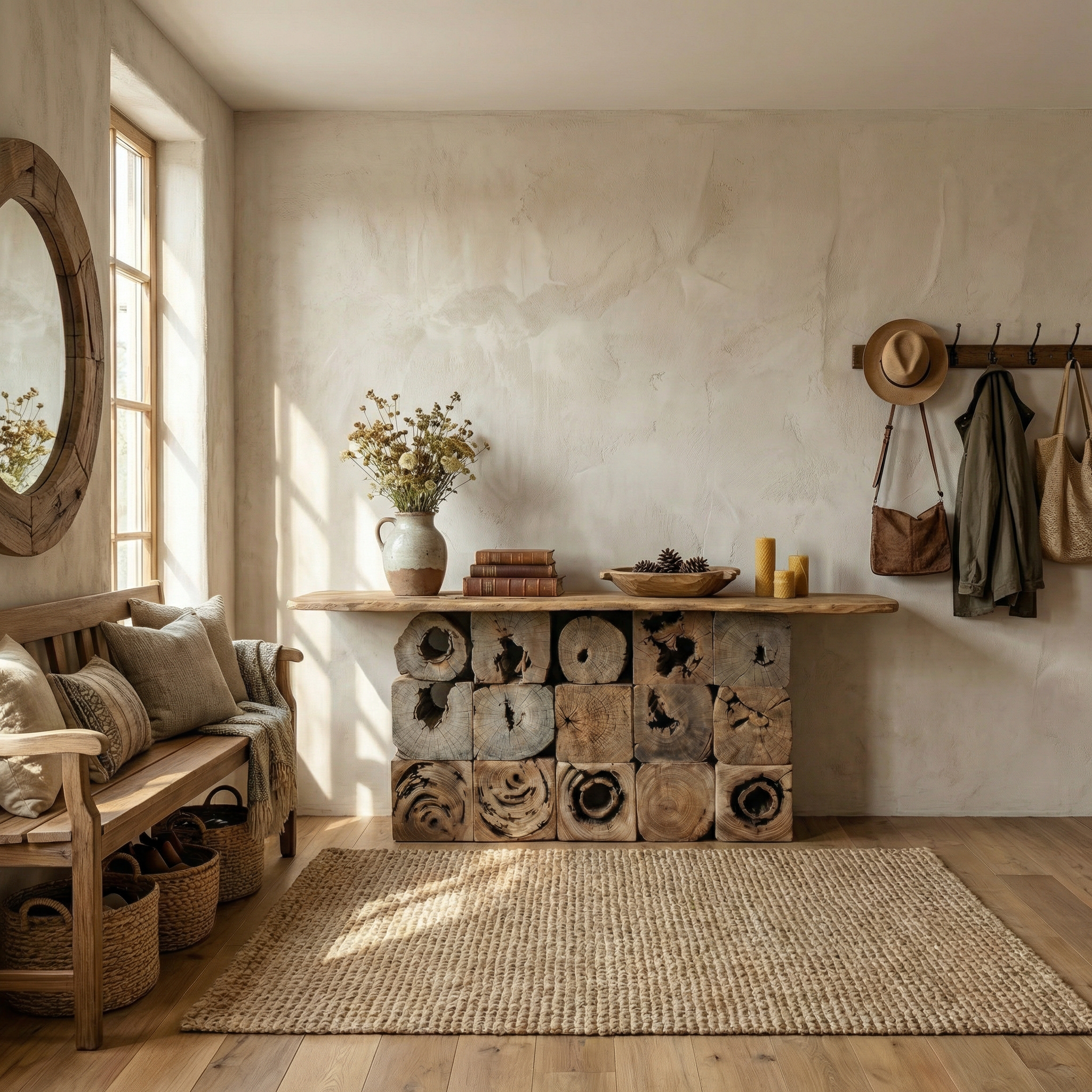 Rustic Natural Wood Log Console Table Solid Wood Entryway Living Room SINLCS520