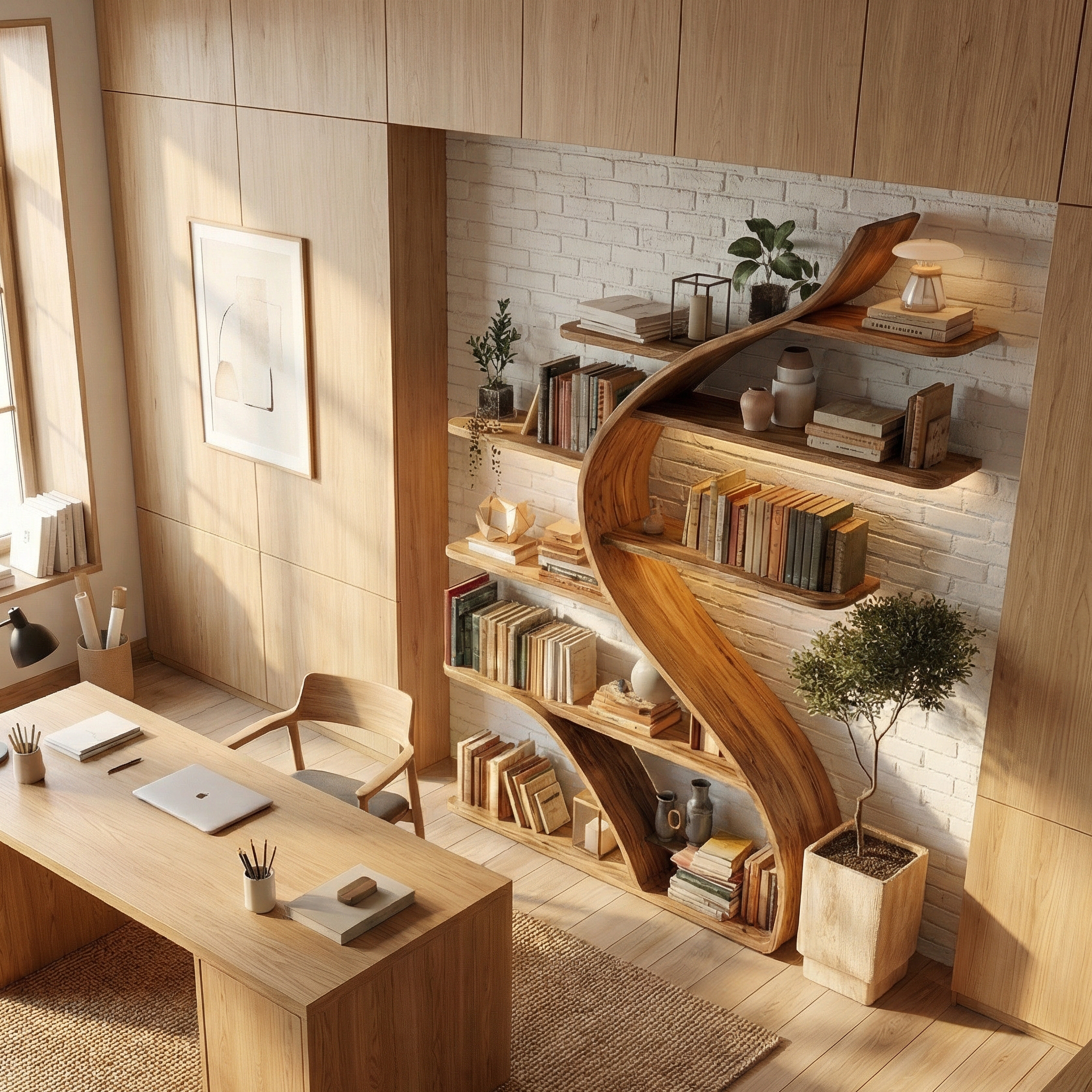 Rustic Curved Wall Bookshelf For Bedroom And Living Room SINLSASC471