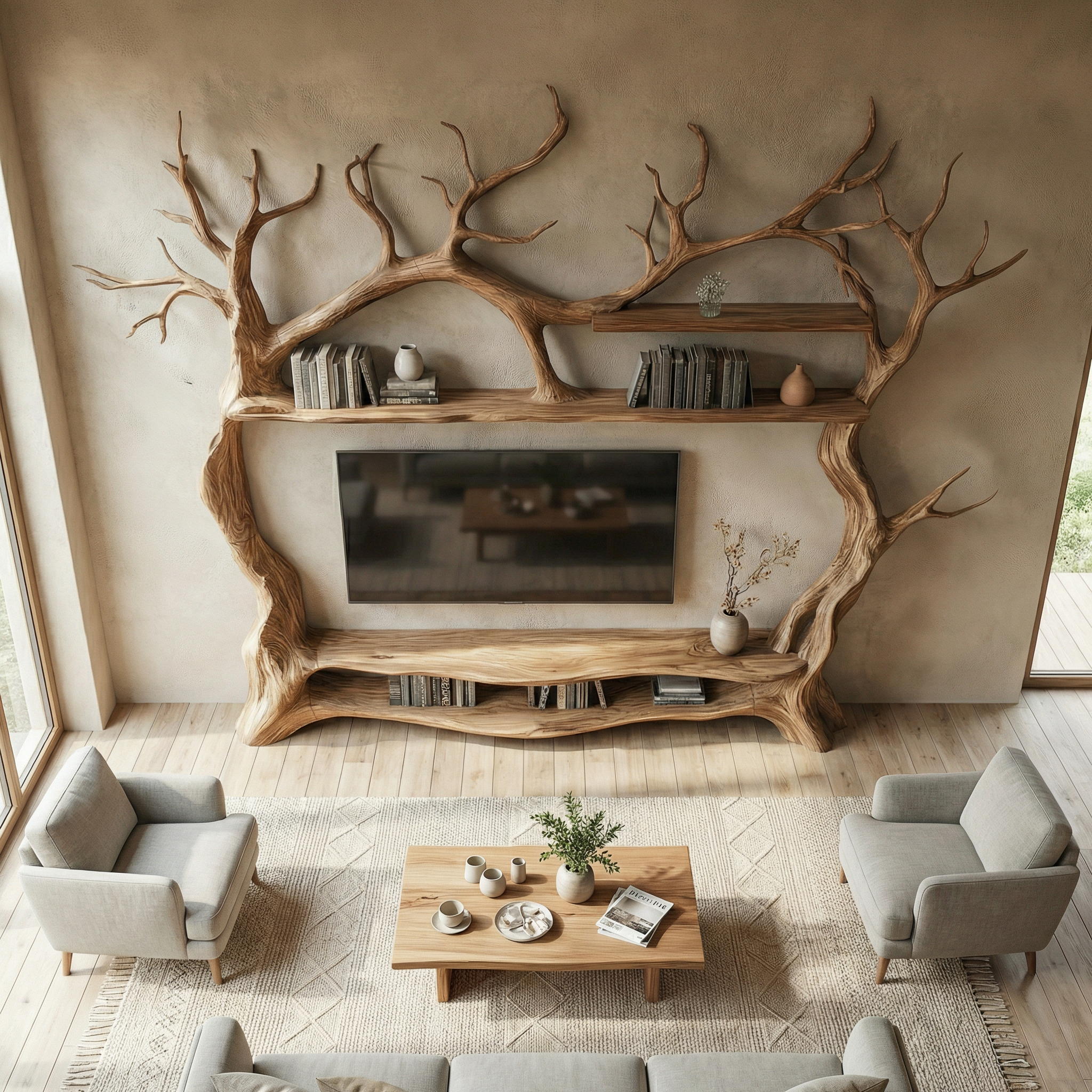 Rustic Decorative Tree TV Stand For Living Room And Lounge Interior SINLSATB706