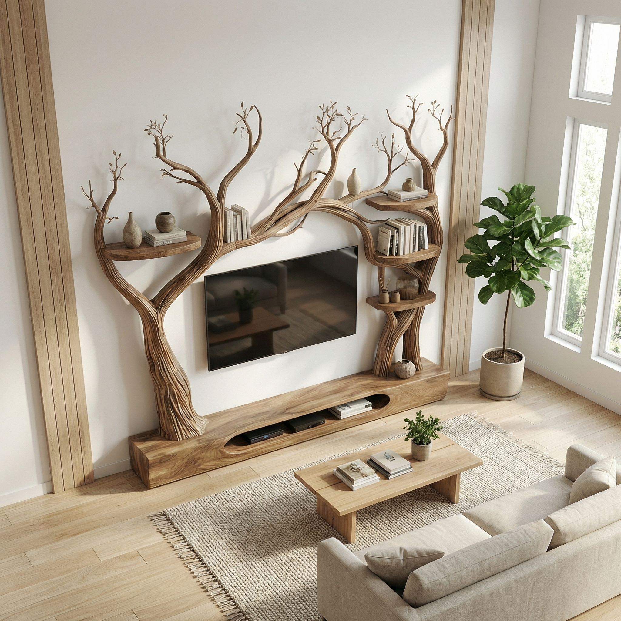 Rustic Tree Inspired TV Stand For Living Room And Interior Decor SINLSATB708
