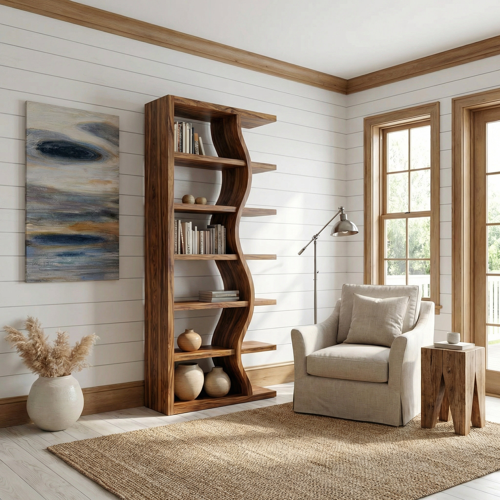 Rustic Wave Bookshelf For Living Room And Studio SINLSASC480