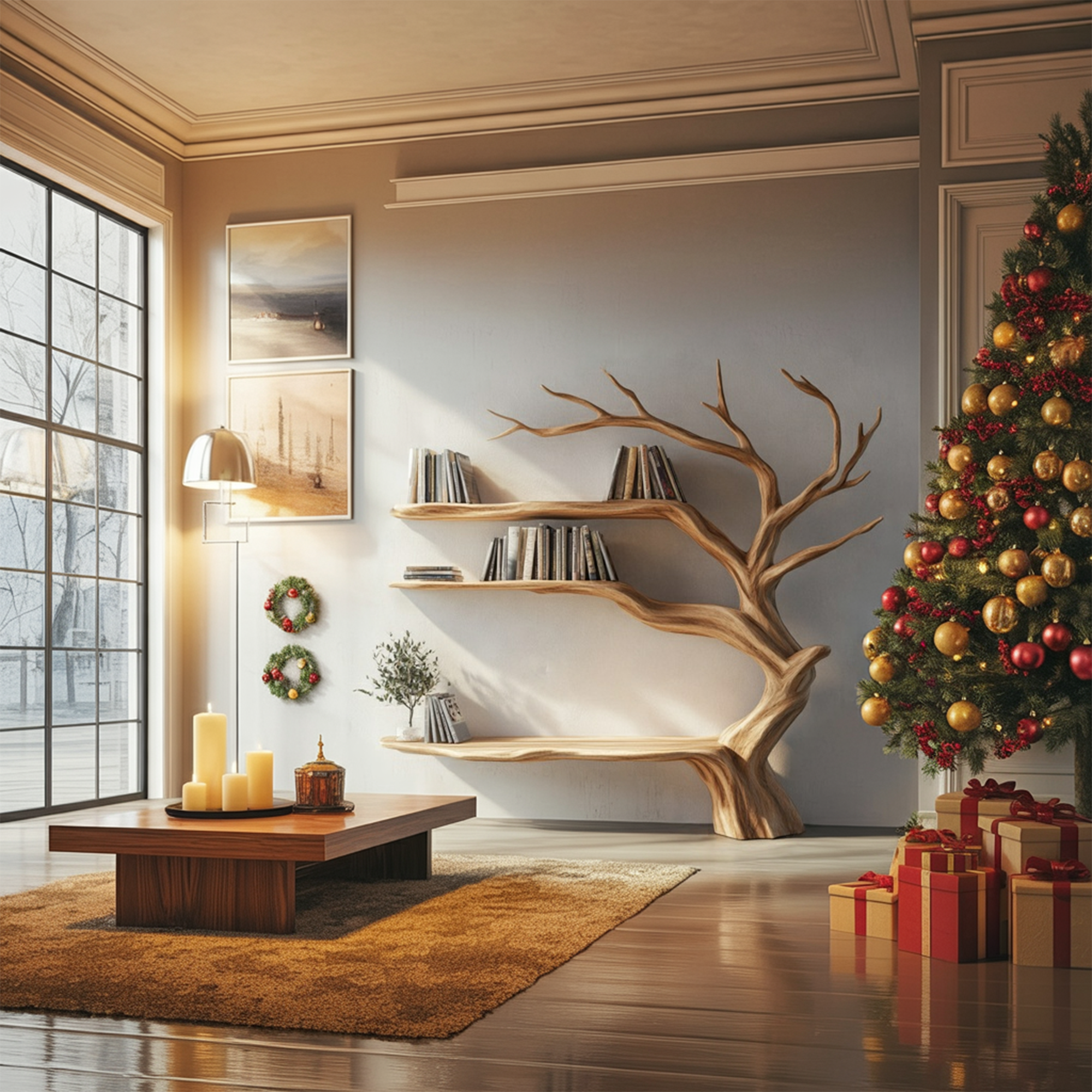 Rustic Christmas Tree Wall Shelf Bedroom And Entryway SINLKITB581