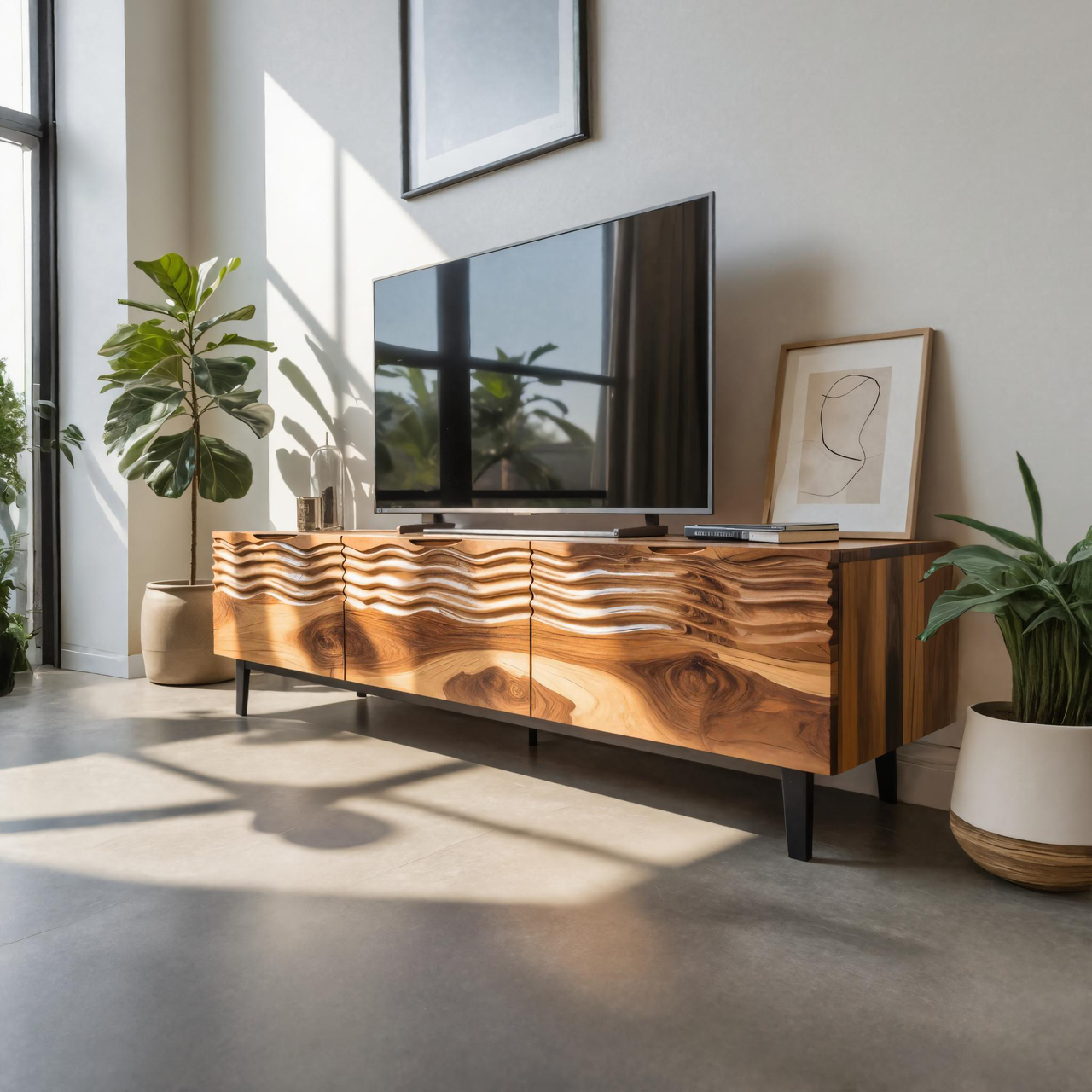 Modern Organic Wooden Sideboard Wave Front Design For Living Room SITHTTSD008