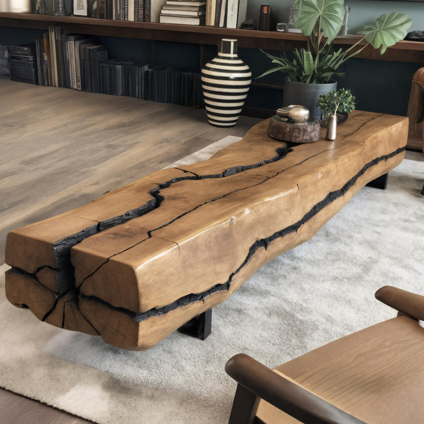 Rustic Solid Wood Coffee Table With Natural Cracks For Living Room SITHHNCF006