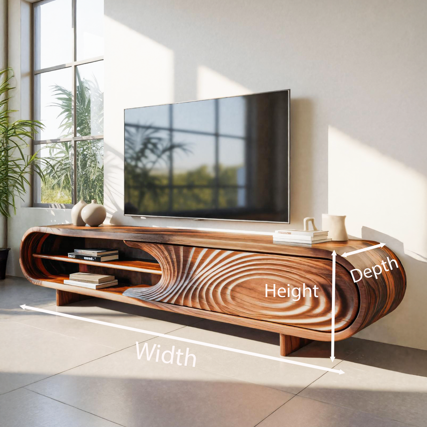 Modern Sculptural Wood TV Stand With Curved Grain Pattern For Living Room SITHTTTVC010