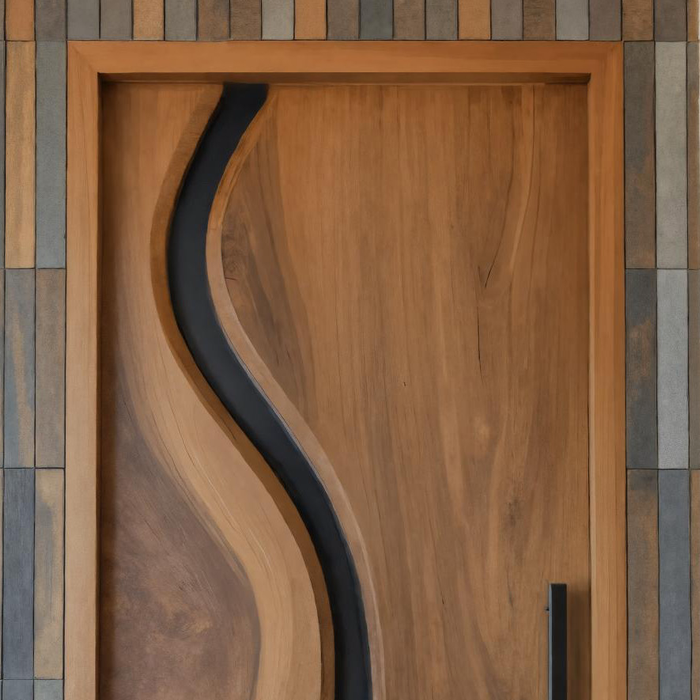Modern Wave Line Front Door With Black Inlay For Contemporary Homes SITHHNDOR014