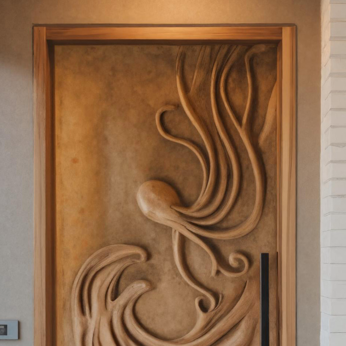 Artistic Carved Door with Water Wave And Octopus Design For Entrance And Front Door SITHHNDOR016