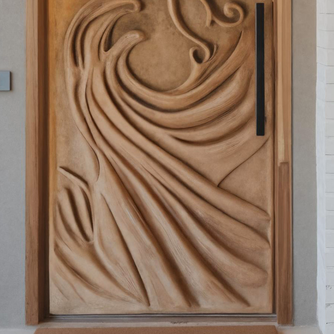 Artistic Carved Door with Water Wave And Octopus Design For Entrance And Front Door SITHHNDOR016