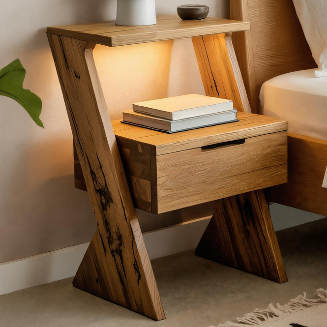 Modern Solid Wood Nightstand With Drawer And Shelf For Bedroom SITHTTNS009