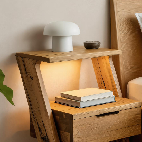Modern Solid Wood Nightstand With Drawer And Shelf For Bedroom SITHTTNS009