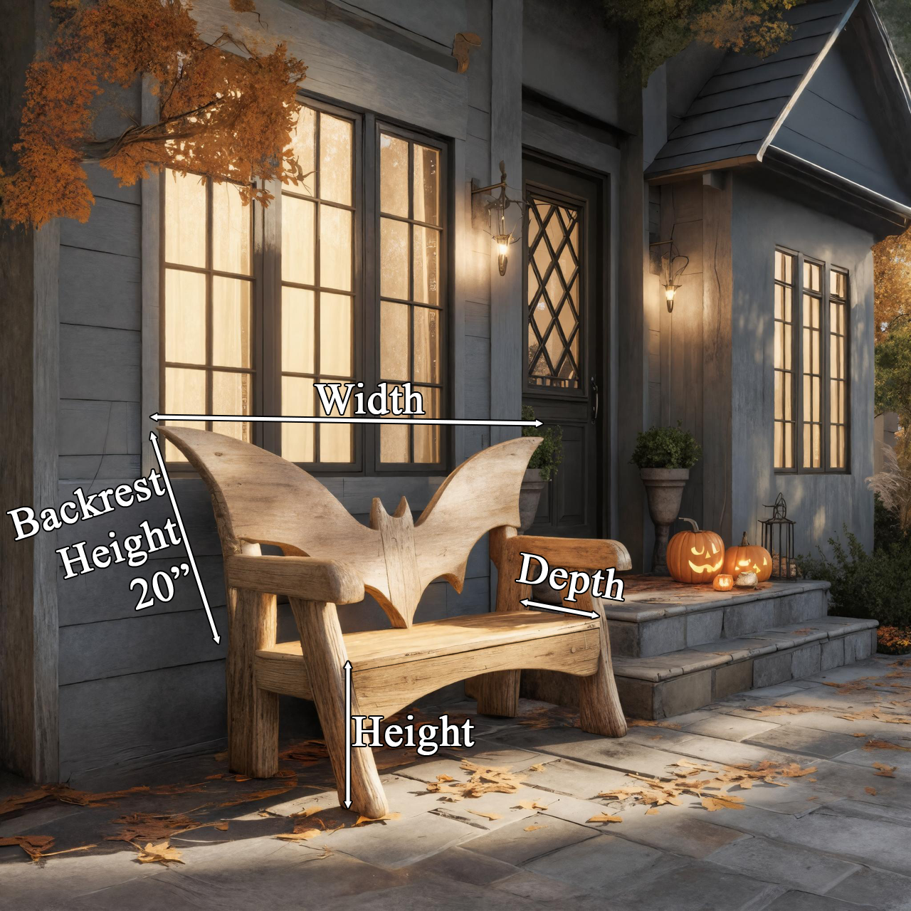 Rustic Carved Wooden Bat Bench Gothic Design For Porch Or Garden SITHTTHW005
