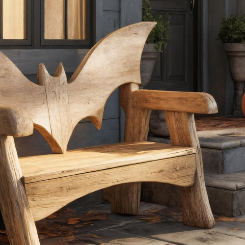 Rustic Carved Wooden Bat Bench Gothic Design For Porch Or Garden SITHTTHW005