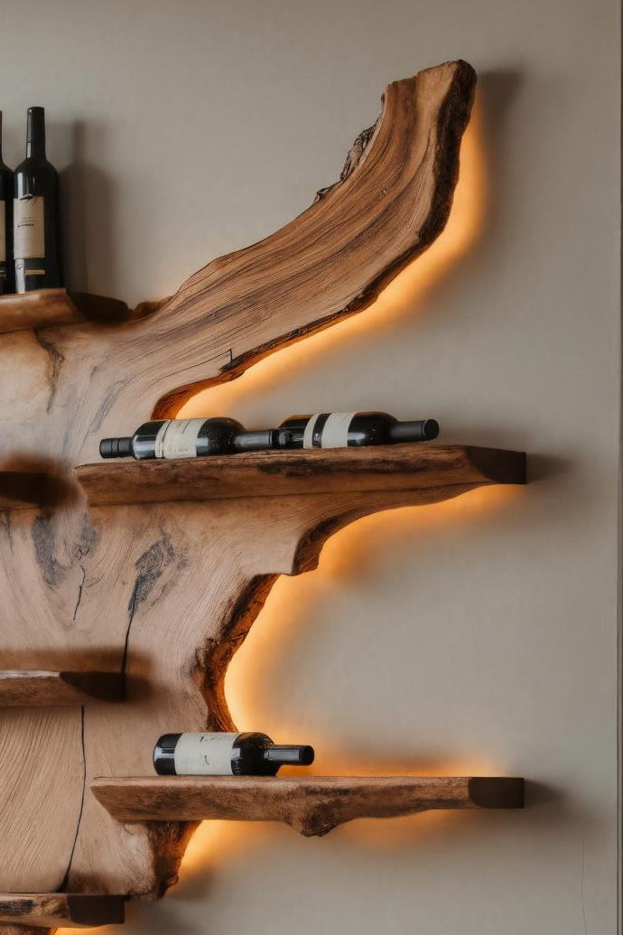 Rustic Live Edge Wine Rack Shelf With LED For Bar SITHHNFL015