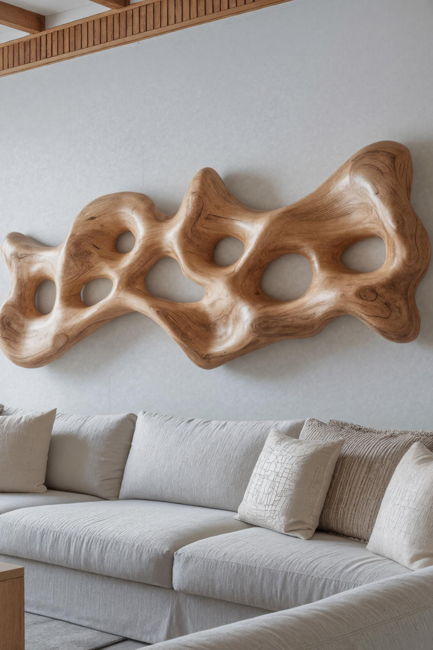 Organic Wall Art Sculpture With Carved Design For Living Room SITHHNWA012