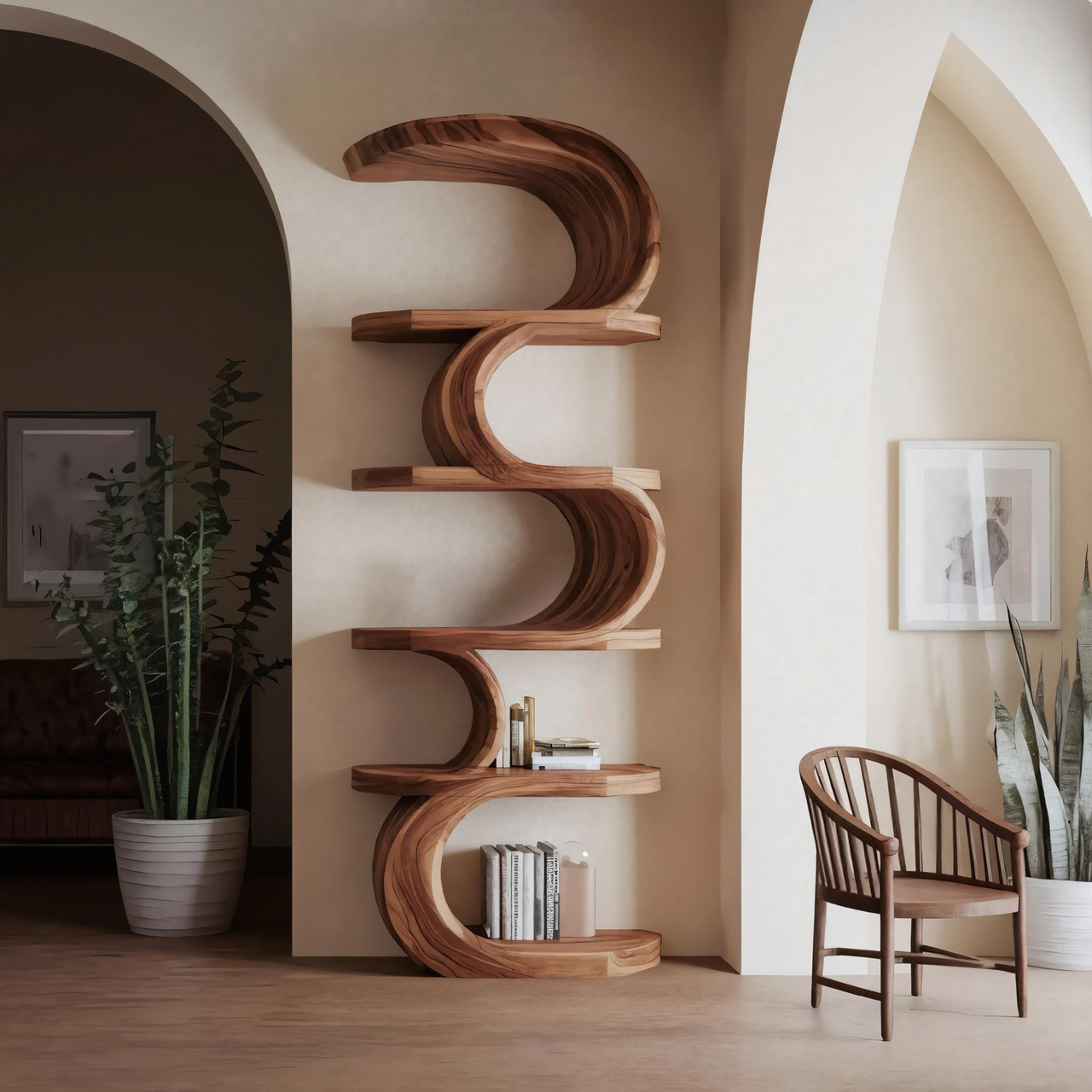 Modern Curved Bookshelf For Living Room Or Office Storage SITHHNBS028