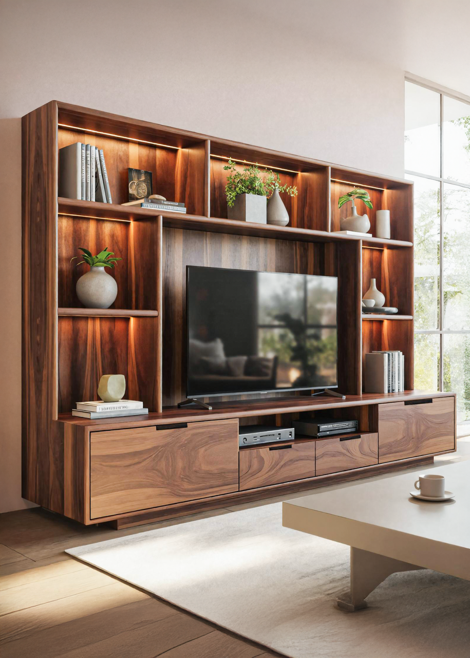 Modern TV Wall Unit With LED Shelves For Living Room SITHTTTVC013