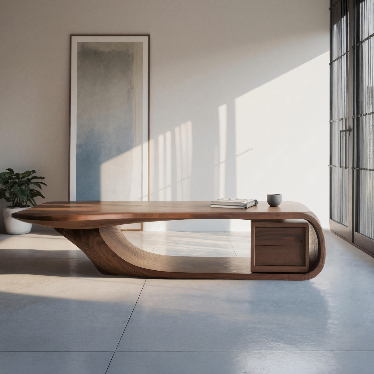 Modern Sculptural Coffee Table With Curved Design For Home Office SITHHNCF088