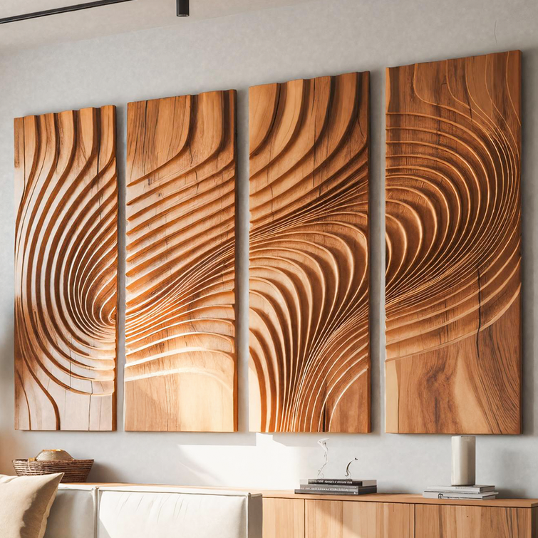 Large Carved Wood Wall Art Panel Set For Living Room Or Entryway Decor SITHTTWA012