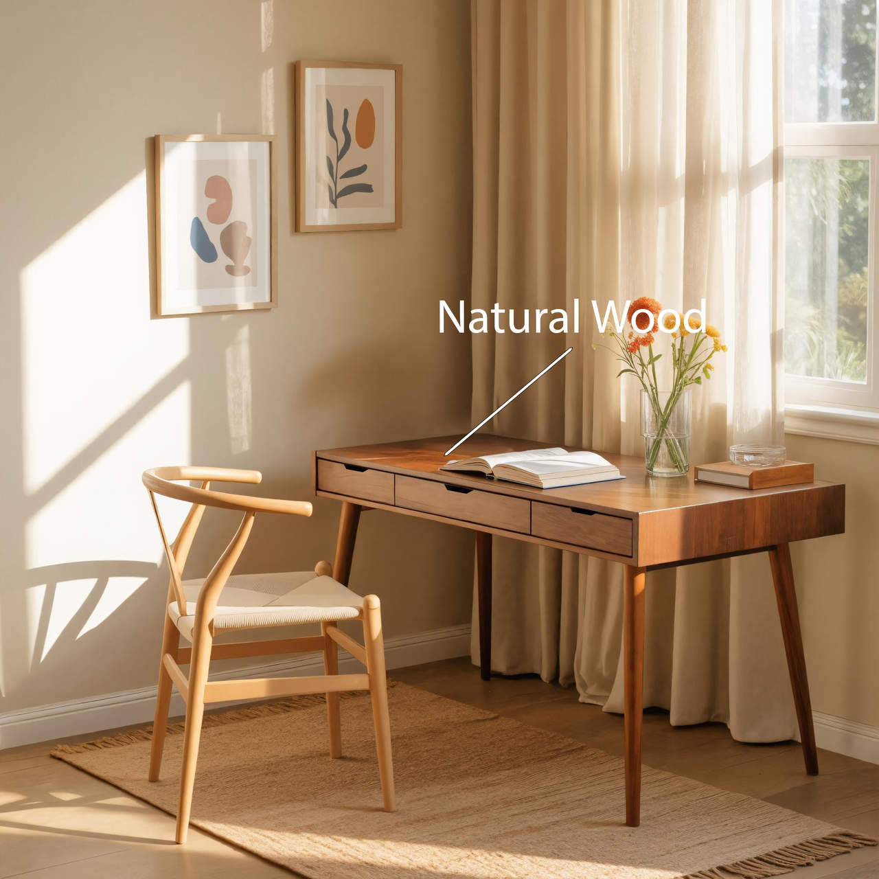 Mid Century Modern Wood Desk With Drawers For Home Office Or Study SITHHNDE019