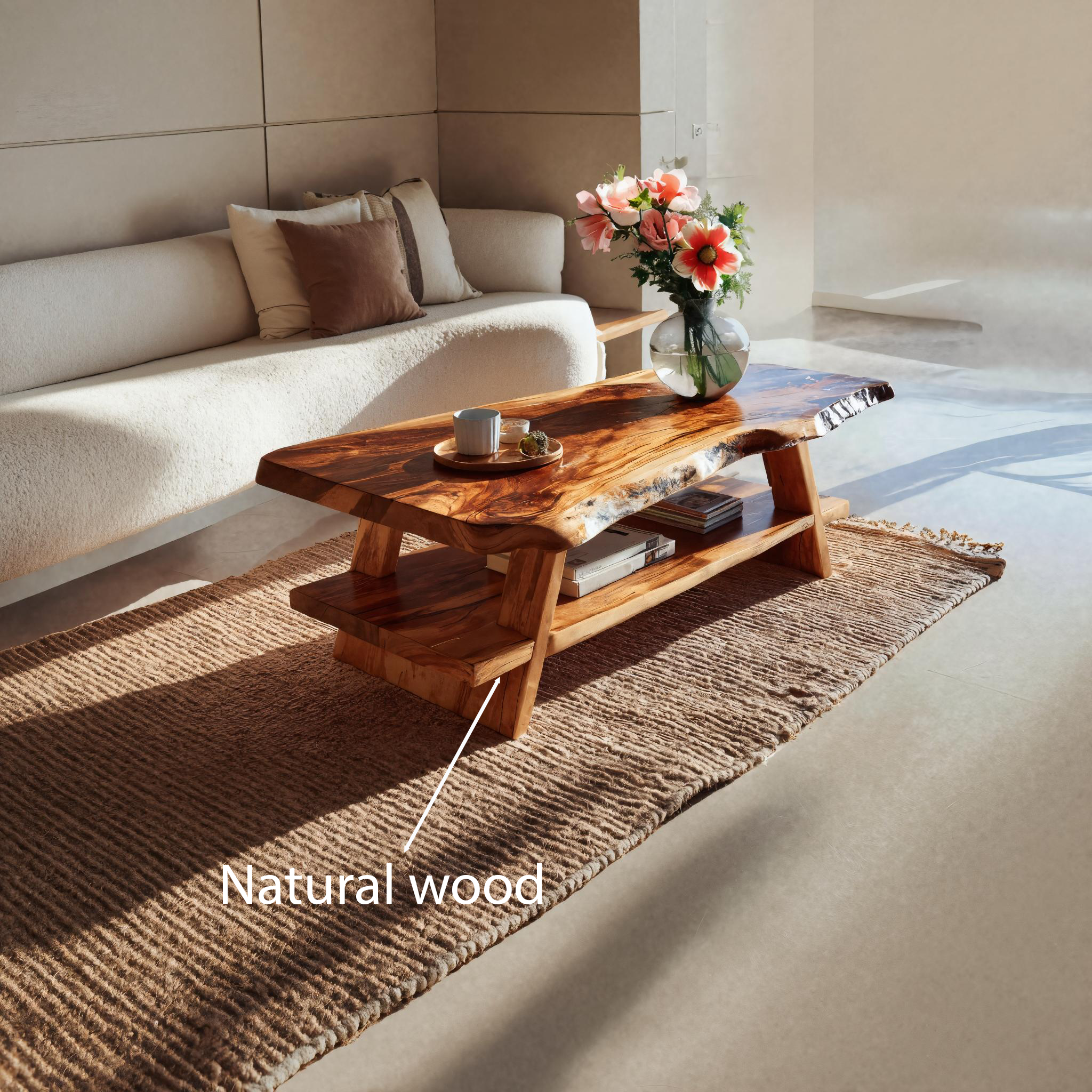 Handcrafted Coffee Table Live Edge And Lower Shelf For Living RTTHTTCF031