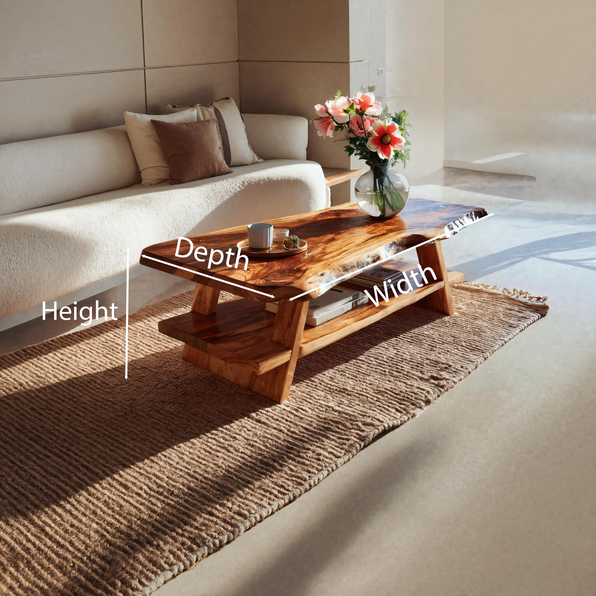 Handcrafted Coffee Table Live Edge And Lower Shelf For Living RTTHTTCF031