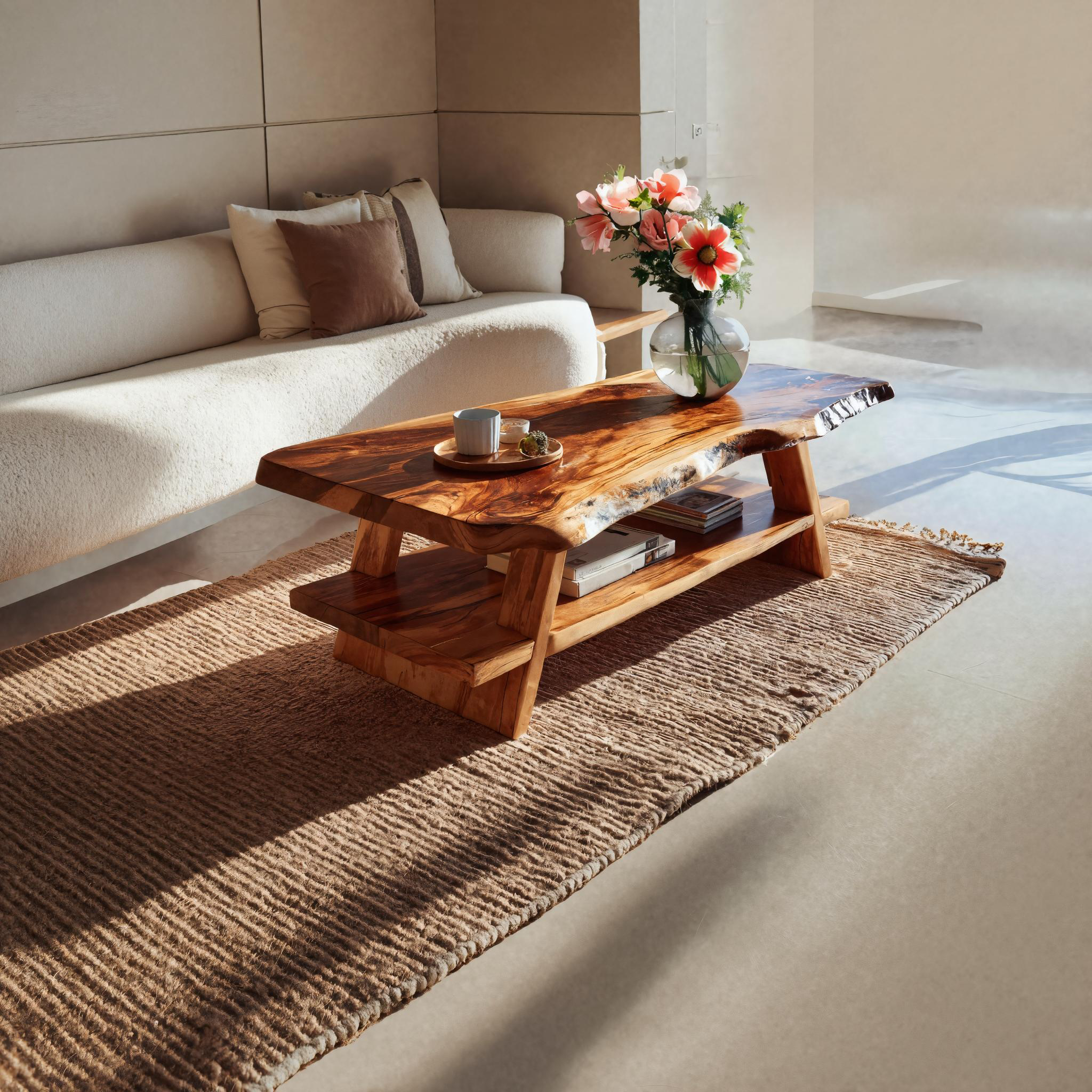 Handcrafted Coffee Table Live Edge And Lower Shelf For Living RTTHTTCF031