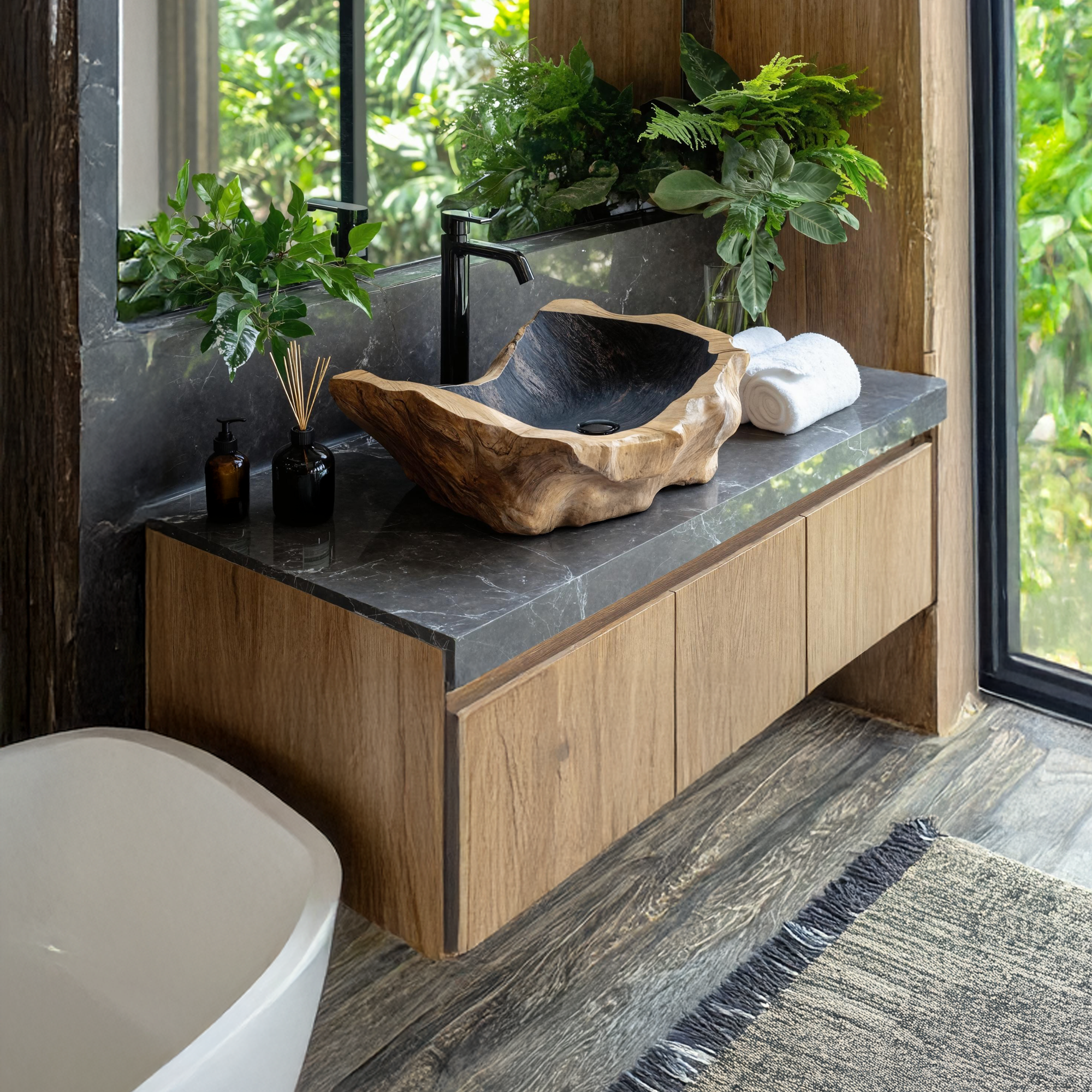 Handcrafted Wood Wash Basin For Unique Bathroom Look SILDTTNVS015