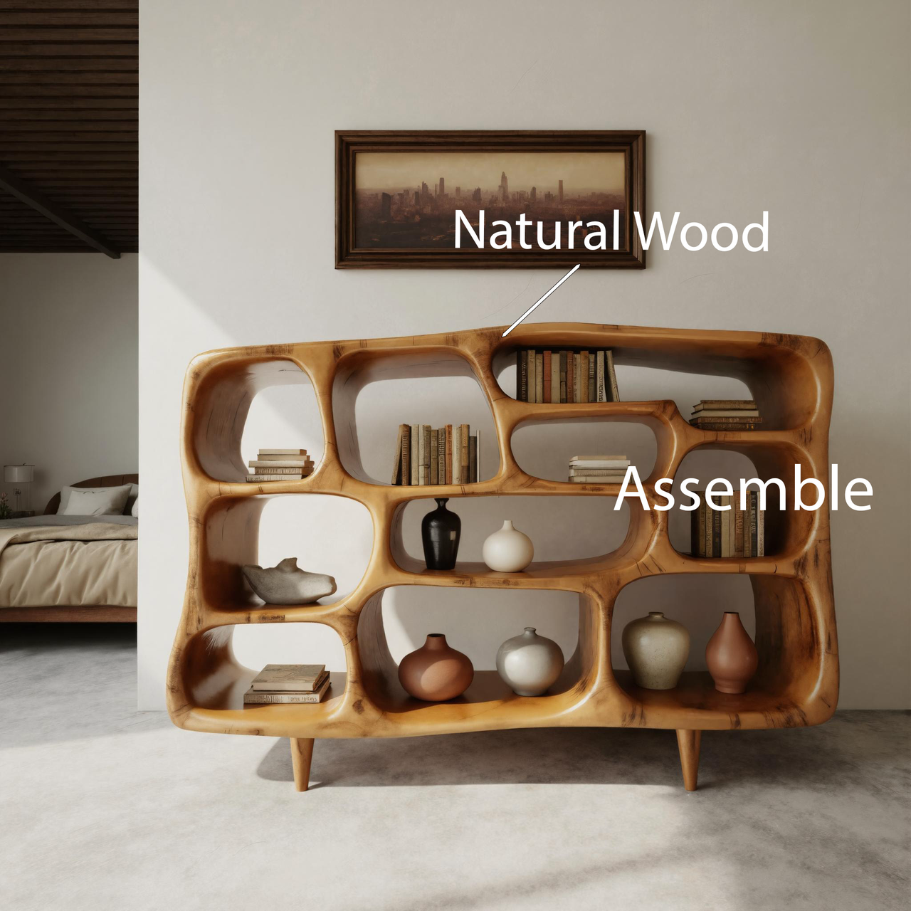 Modern Organic Bookshelf With Open Shelves For Living Room Or Office SITHHNBS026