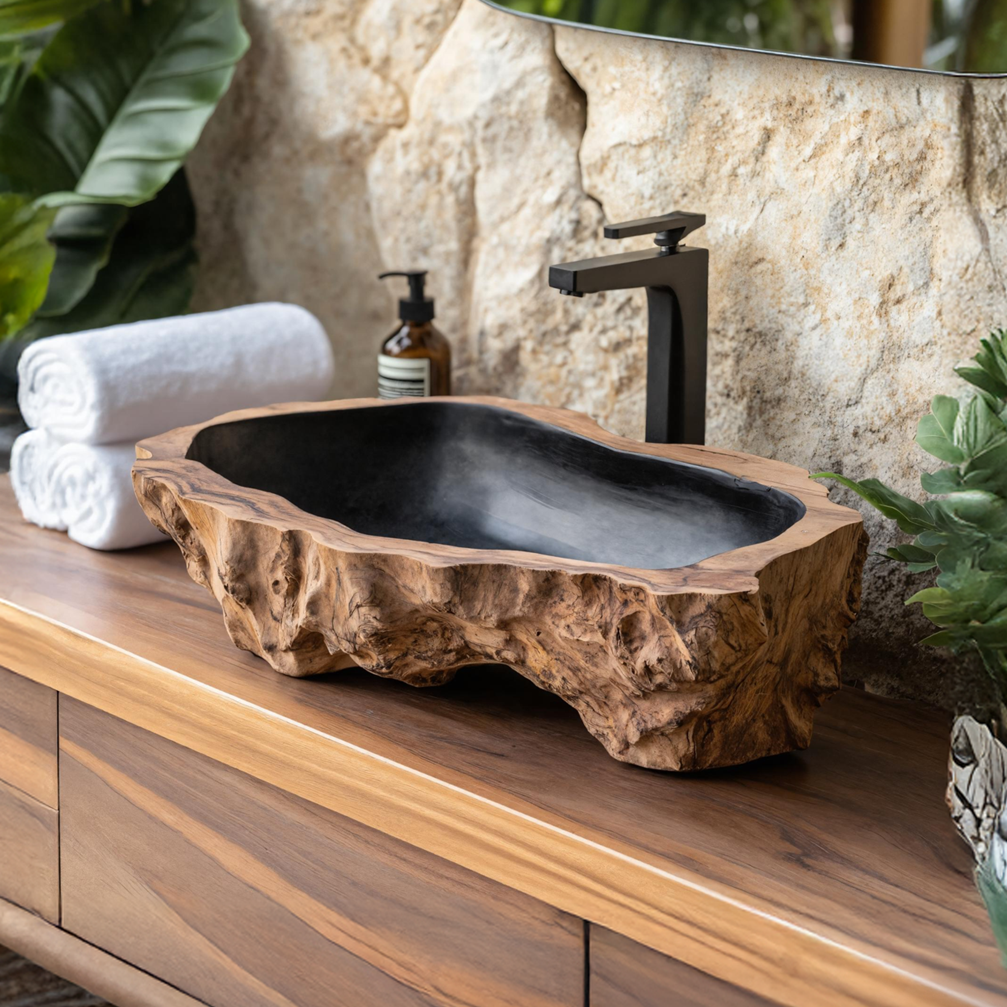 Handcrafted Rustic Wooden Vessel Sink For Furniture Decor SILDTTNVS017