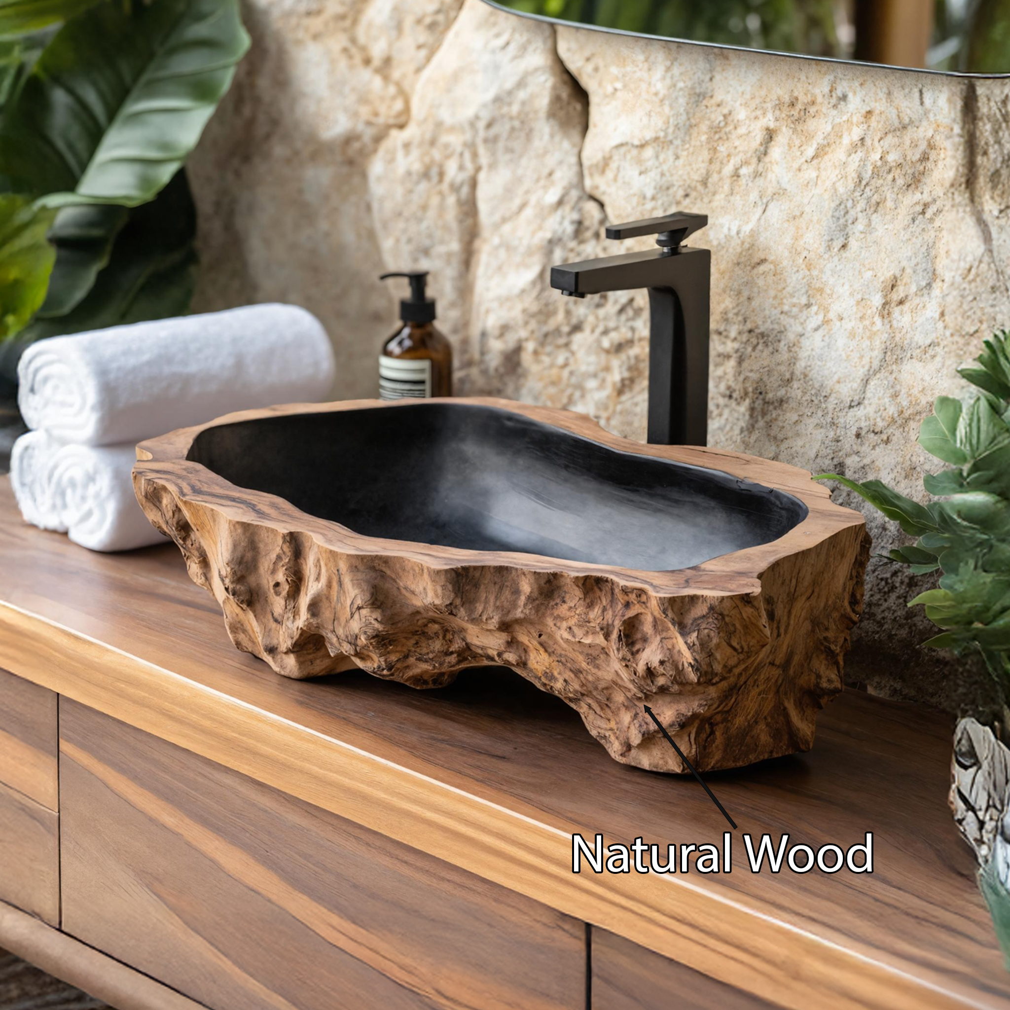 Handcrafted Rustic Wooden Vessel Sink For Furniture Decor SILDTTNVS017