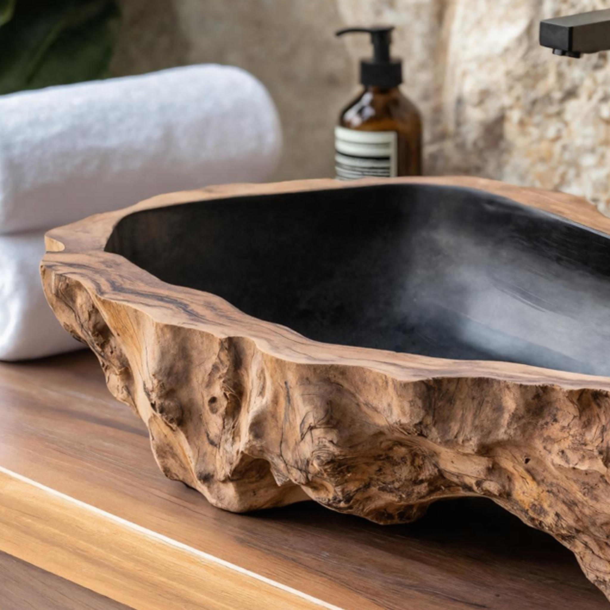 Handcrafted Rustic Wooden Vessel Sink For Furniture Decor SILDTTNVS017