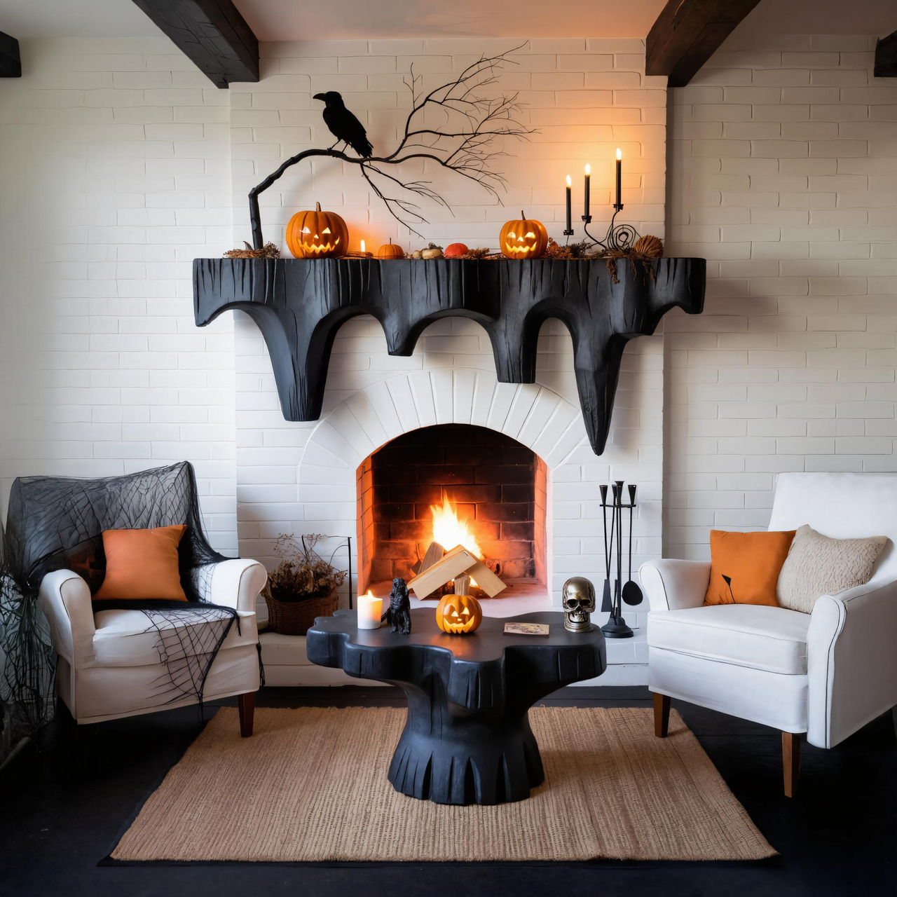 Rustic Halloween Fireplace Mantel With Dripping Edge Design For Living Room SITHTTHW001