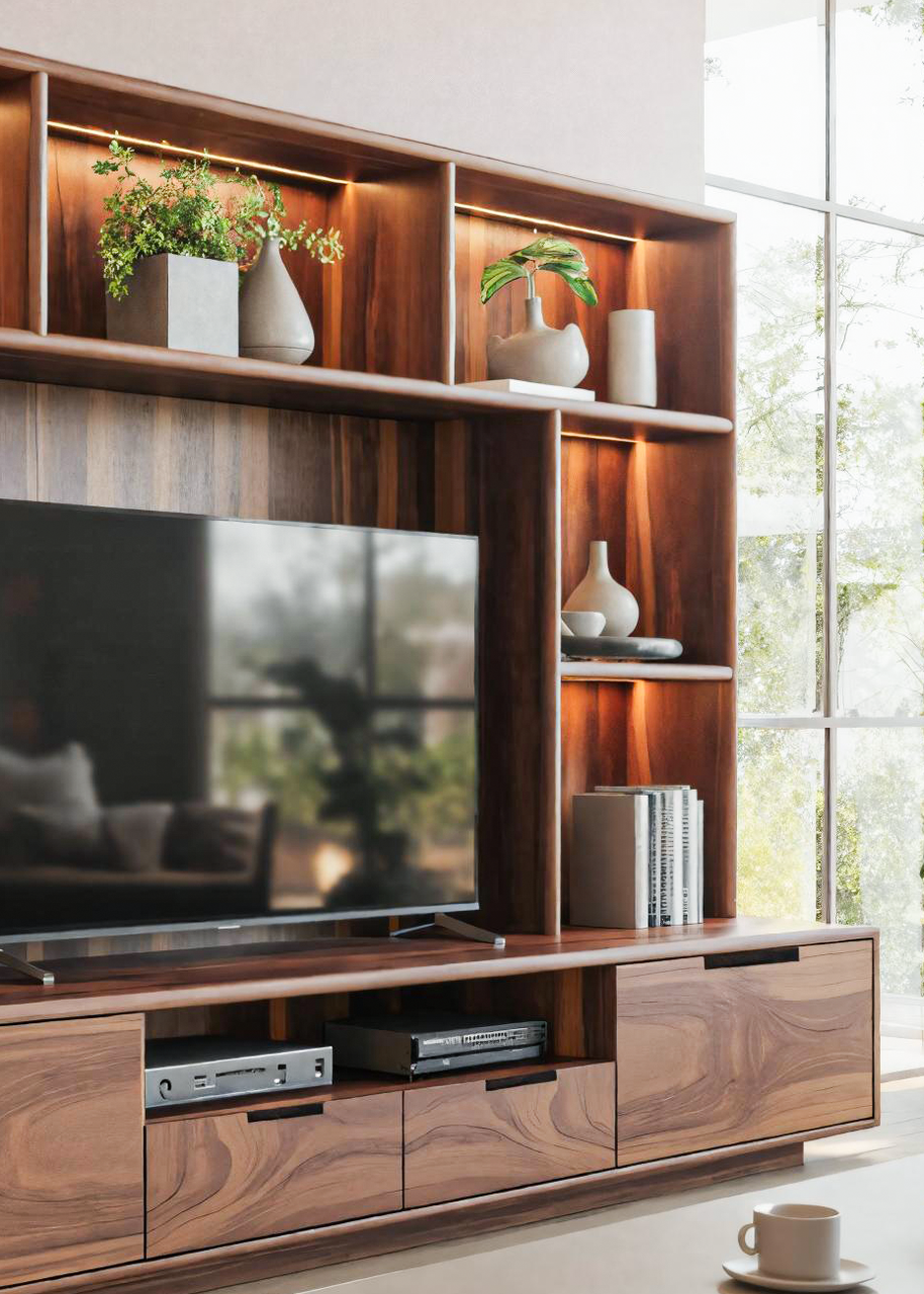 Modern TV Wall Unit With LED Shelves For Living Room SITHTTTVC013