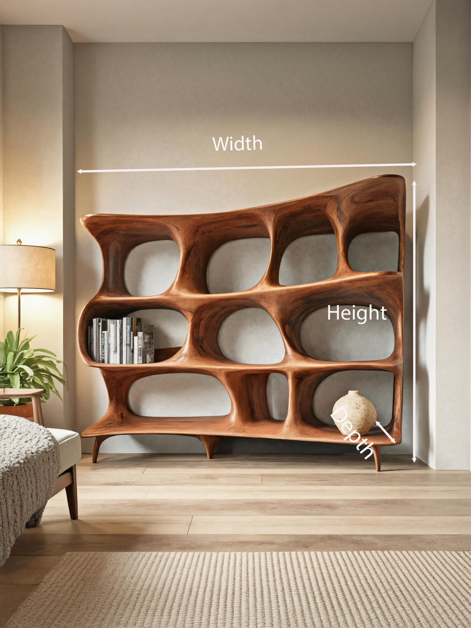 Organic Carved Bookshelf For Living Room Or Office Storage SITHTTBS032