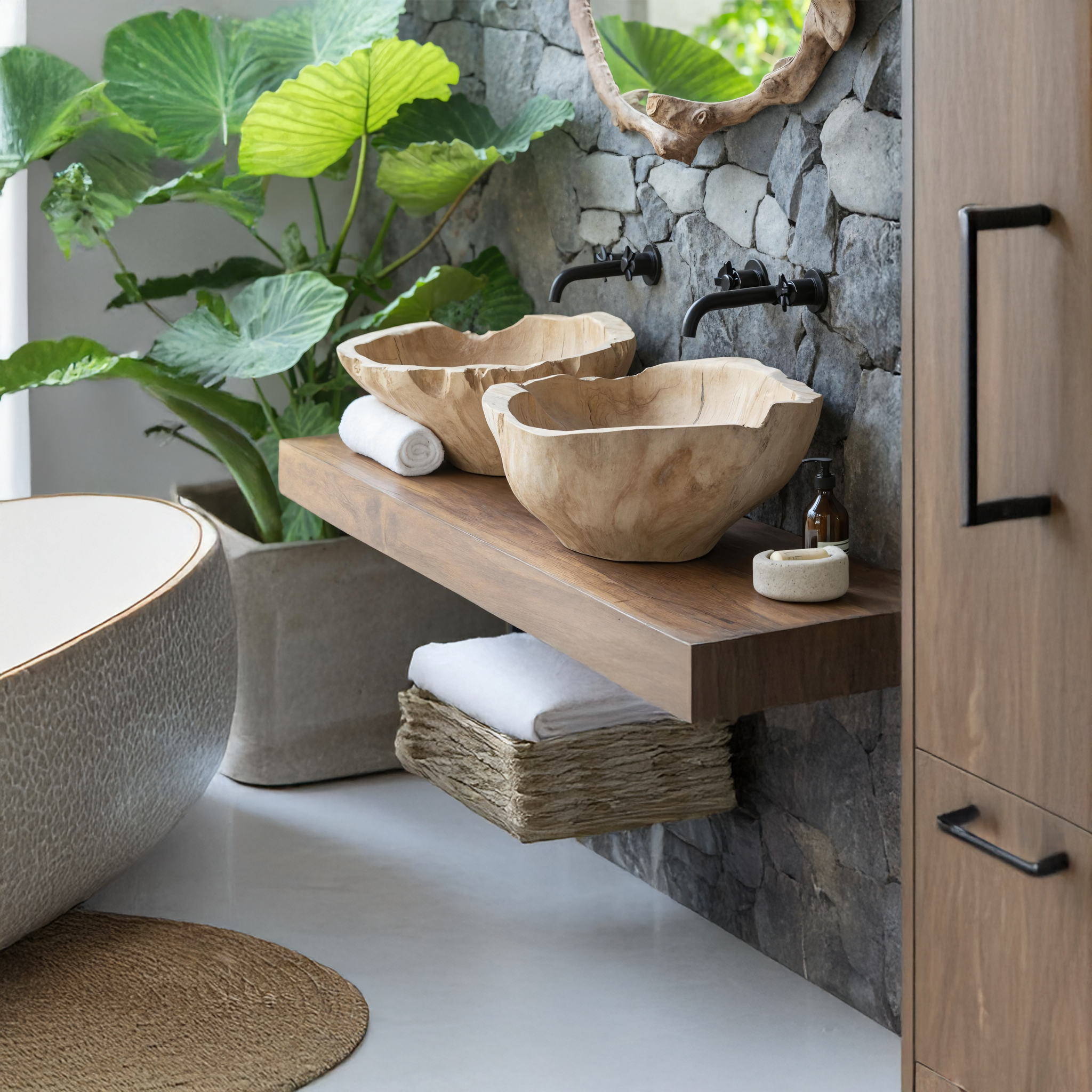 Handcrafted Solid Wood Sink For Personalized Bathroom SILDTTNVS019