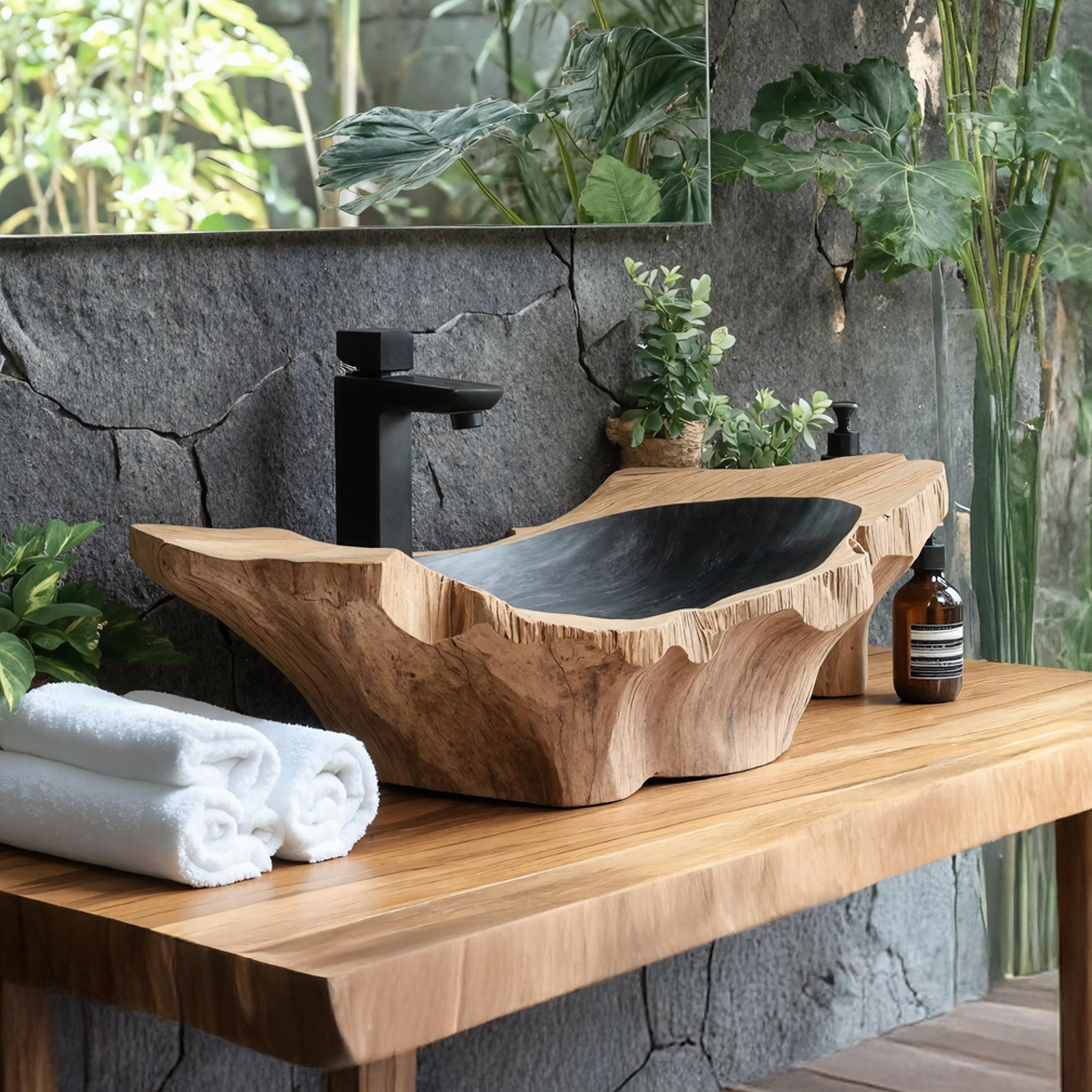 Rustic Wooden Vessel Sink For Nature-Inspired Bathroom SILDTTNVS020