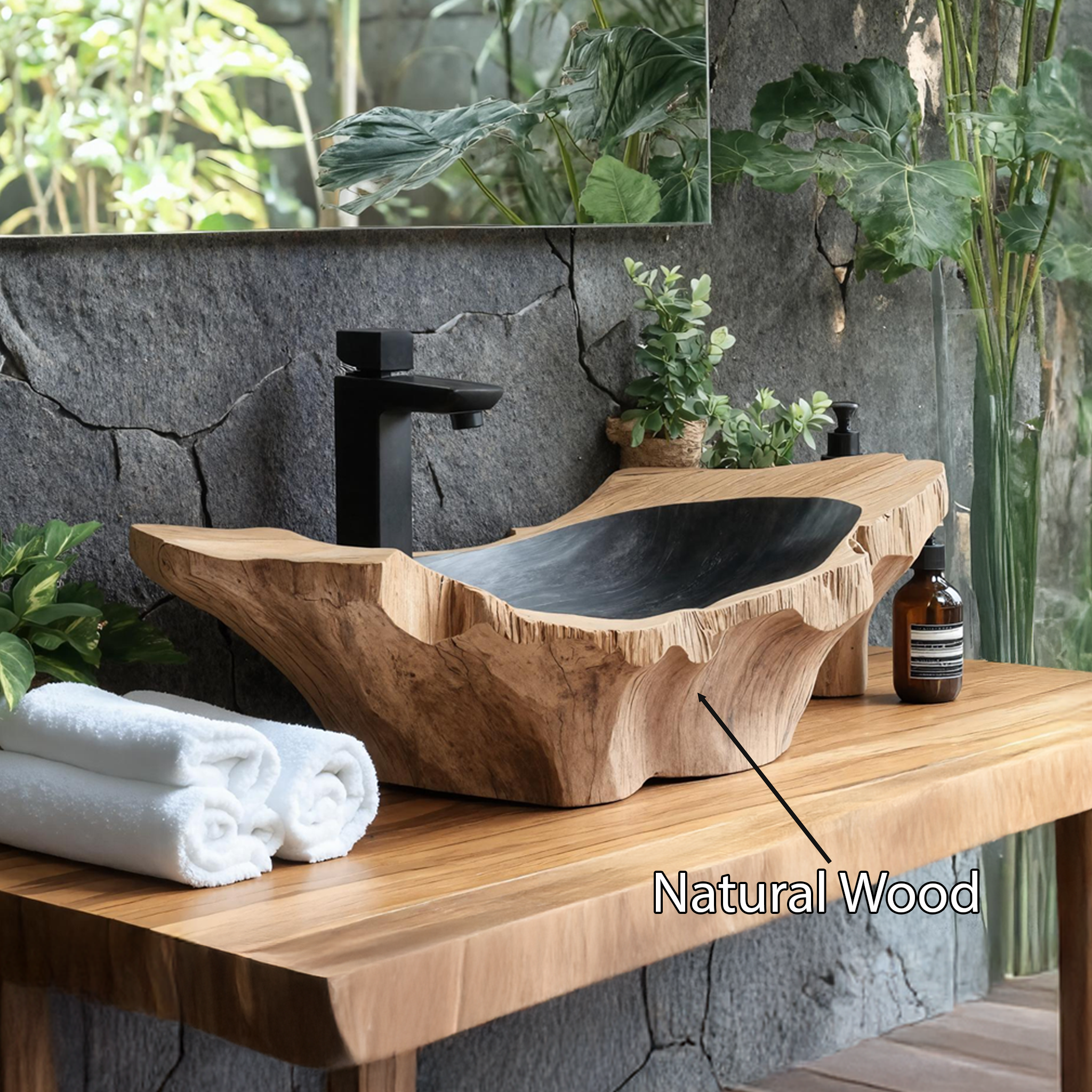Rustic Wooden Vessel Sink For Nature-Inspired Bathroom SILDTTNVS020