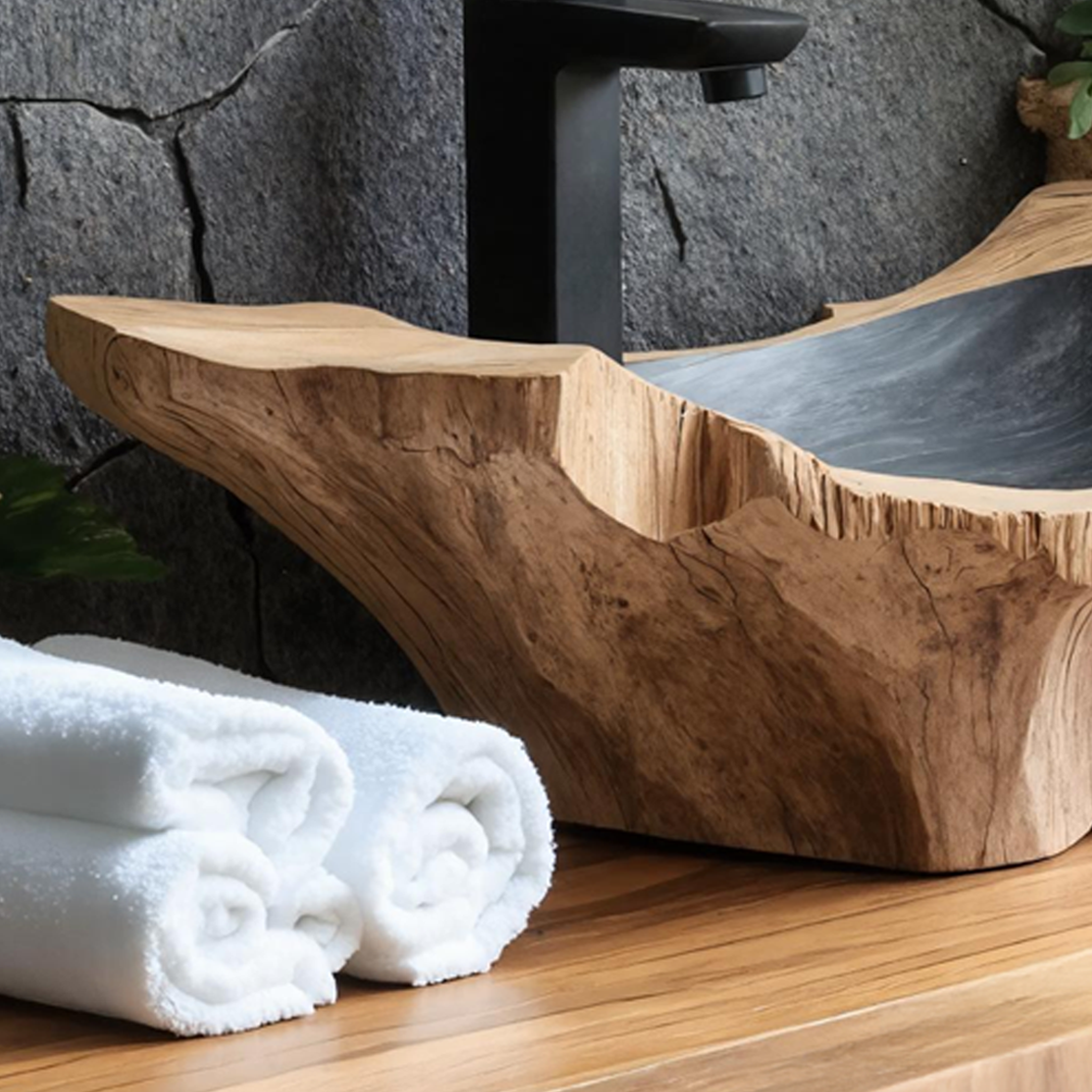 Rustic Wooden Vessel Sink For Nature-Inspired Bathroom SILDTTNVS020
