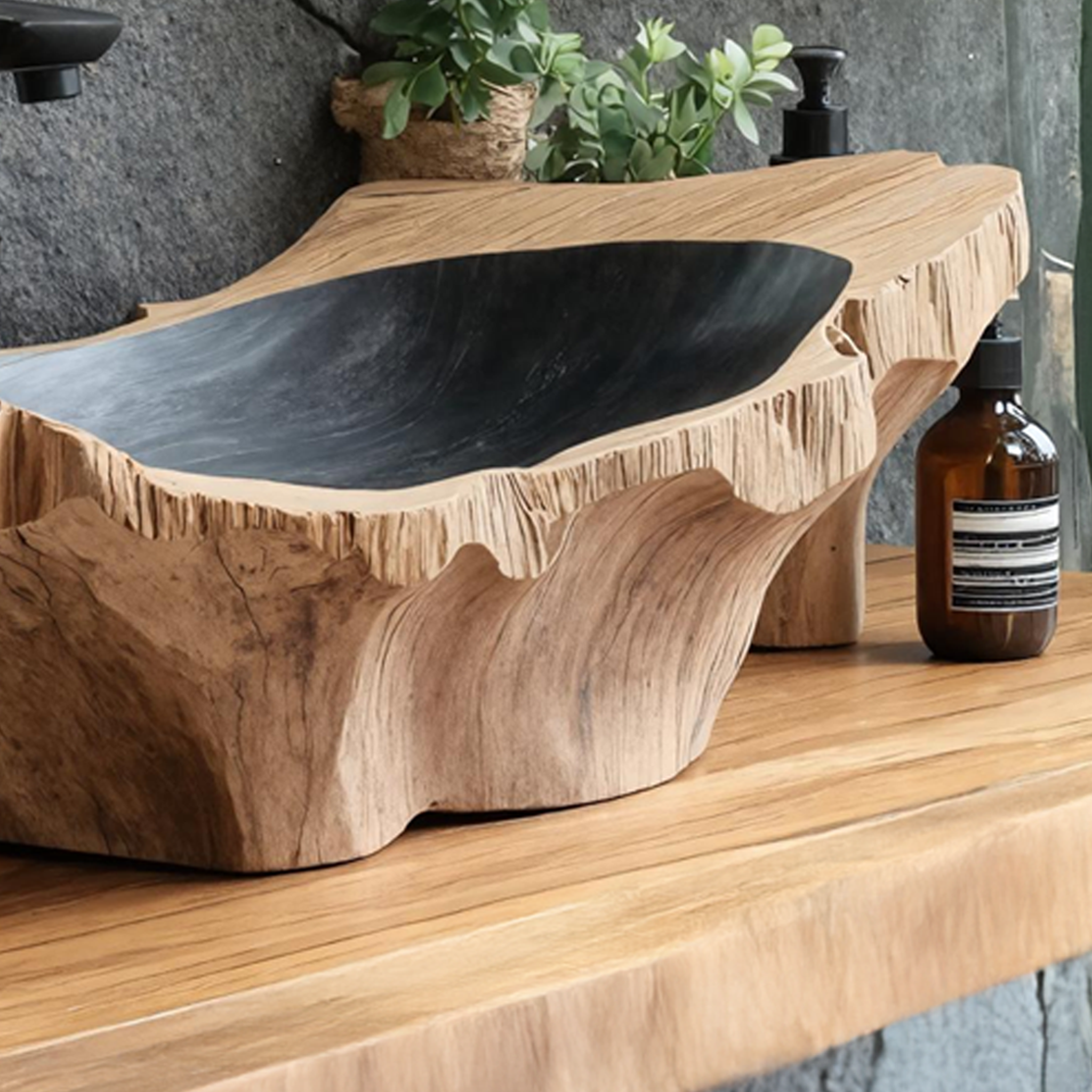 Rustic Wooden Vessel Sink For Nature-Inspired Bathroom SILDTTNVS020