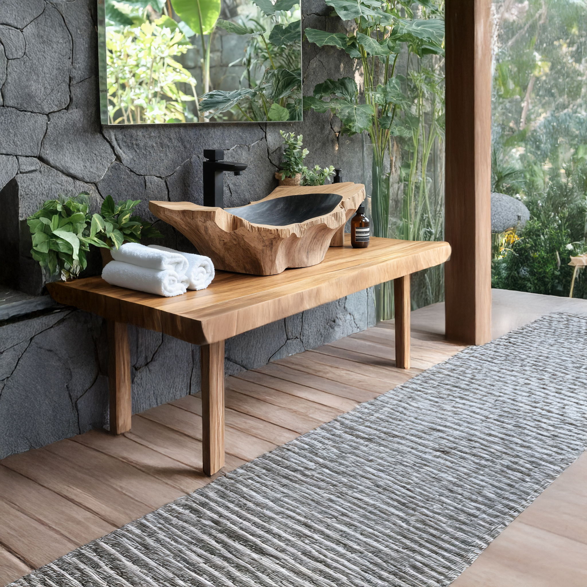 Rustic Wooden Vessel Sink For Nature-Inspired Bathroom SILDTTNVS020