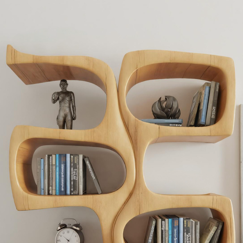 Curved Wooden Bookshelf With Organic Sculptural Design For Living Room Or Office SITHHNBS022