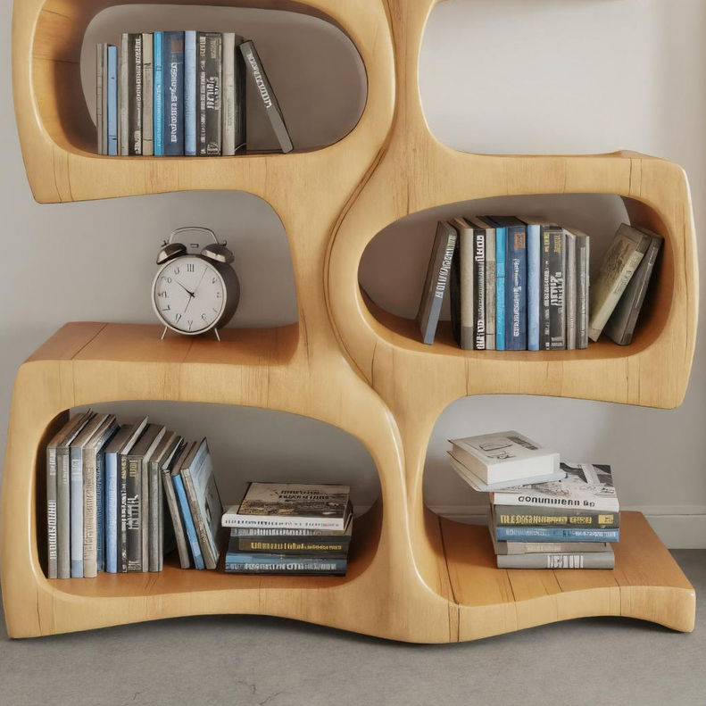 Curved Wooden Bookshelf With Organic Sculptural Design For Living Room Or Office SITHHNBS022