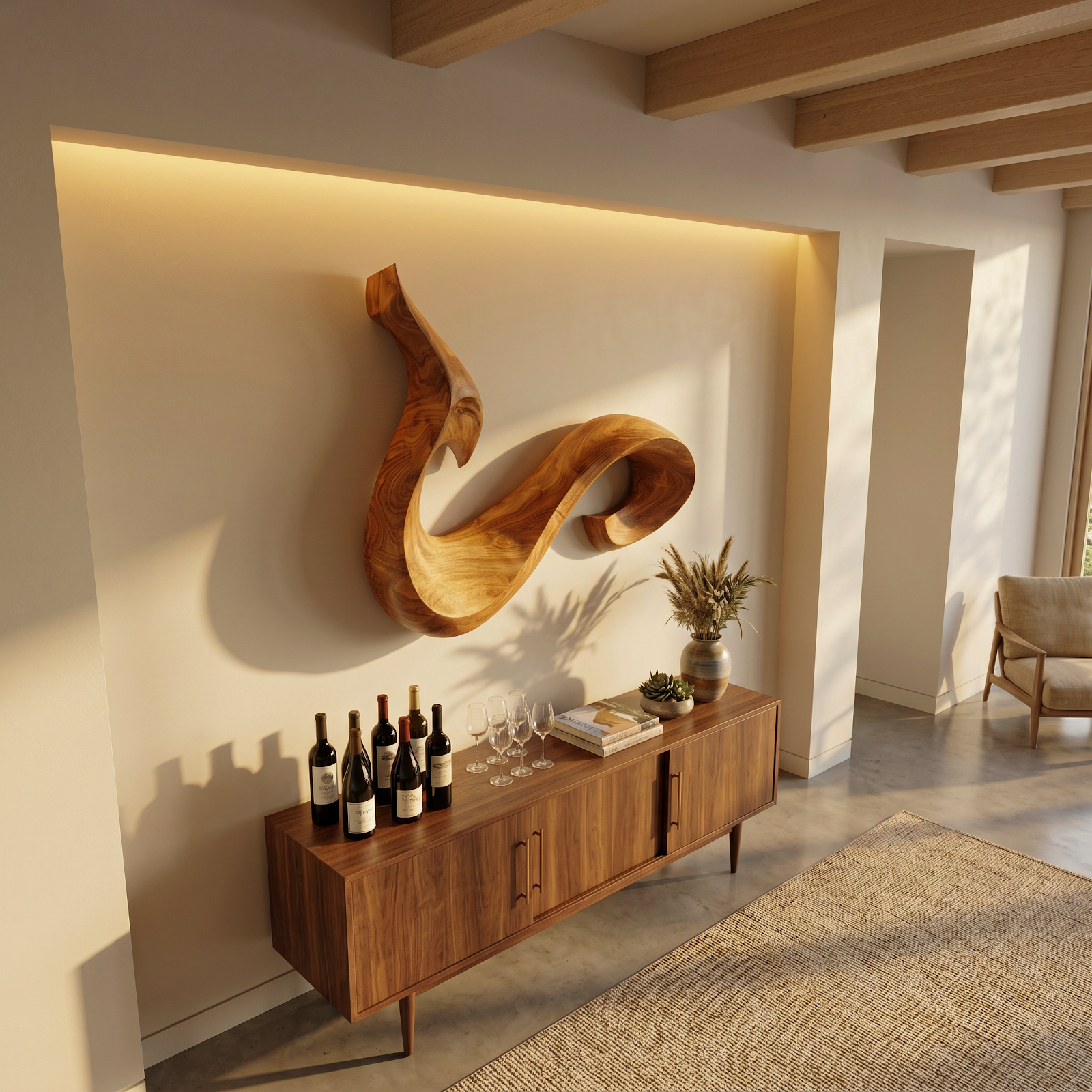Modern Abstract Curved Wooden Wall Art For Living Room Decor RTTHTTWA151