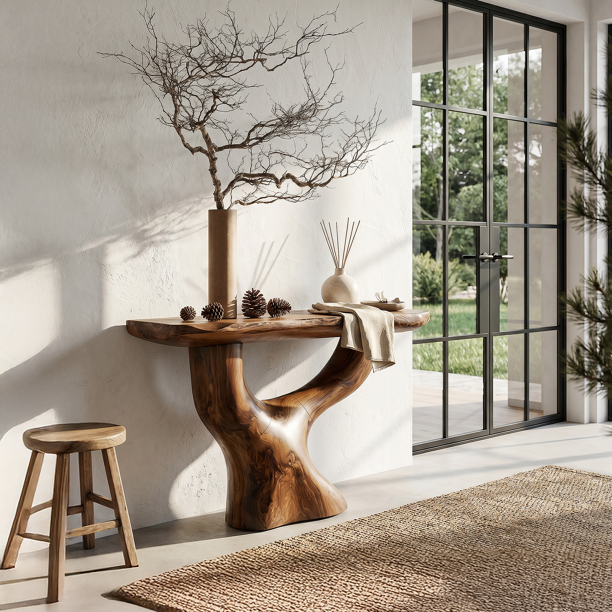 Rustic Console Table With Sculptural Tree Root Base For Entryway SINLHACS653