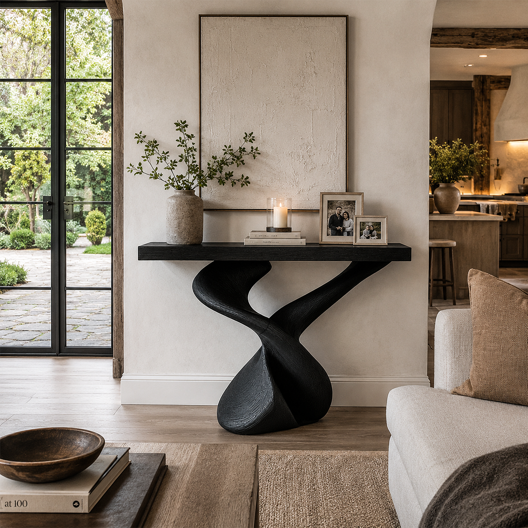 Organic Sculptural Console Table With Artistic Curved Base For Entryway SINLHACS659